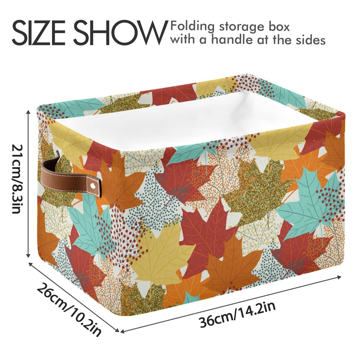 Foldable Fabric Storage Bin - 16x12x8 Inch Laundry Basket, Organizer for Baby Clothes, Dog Toys & Books | Autumn Maple Leaf Design | Perfect for Shelves, Closets & Home Organization | Durable Storage Solution for Seasonal Decor & Household Items