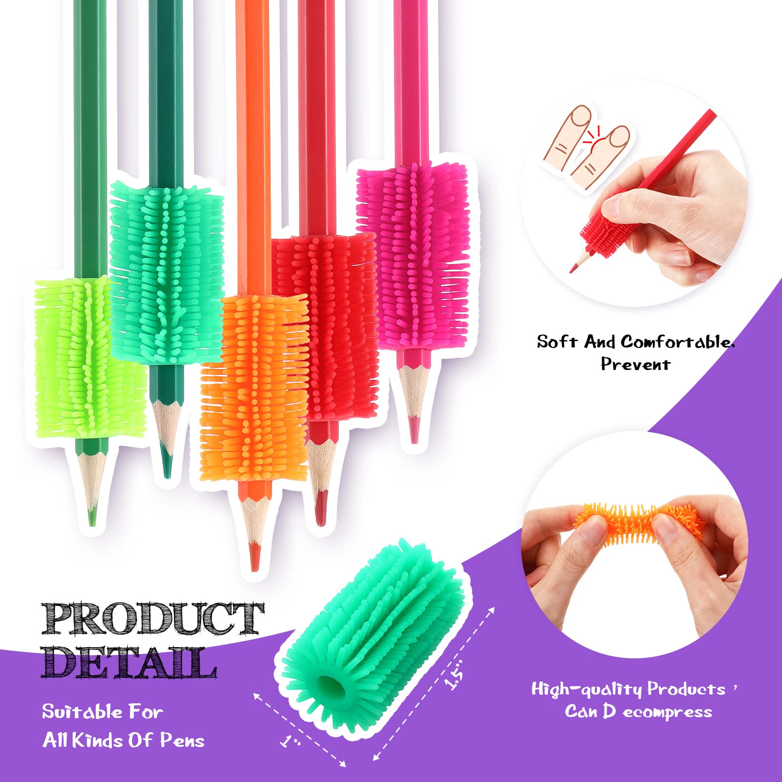 Chivao 25 Pcs Soft Pencil Grips for Kids & Adults - Colorful Squishy Cushion Writing Aid for Handwriting & Drawing - Reusable Ergonomic Pen Holders for School, Office & Home Use