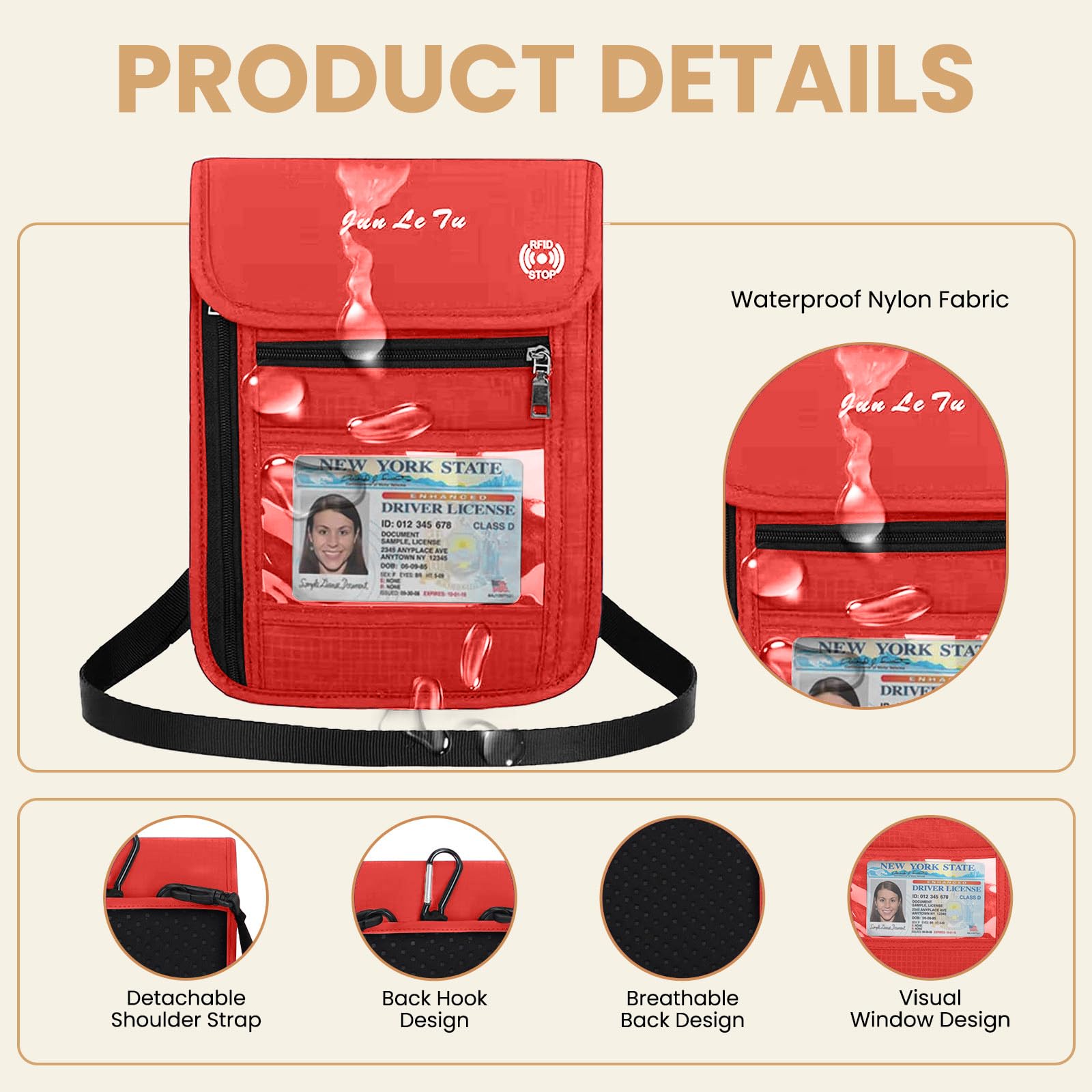 RFID Blocking Passport Holder with Visual Window - Waterproof Travel Wallet for Men & Women | Secure Document Organizer for Airports, Vacations & Business Trips | Red