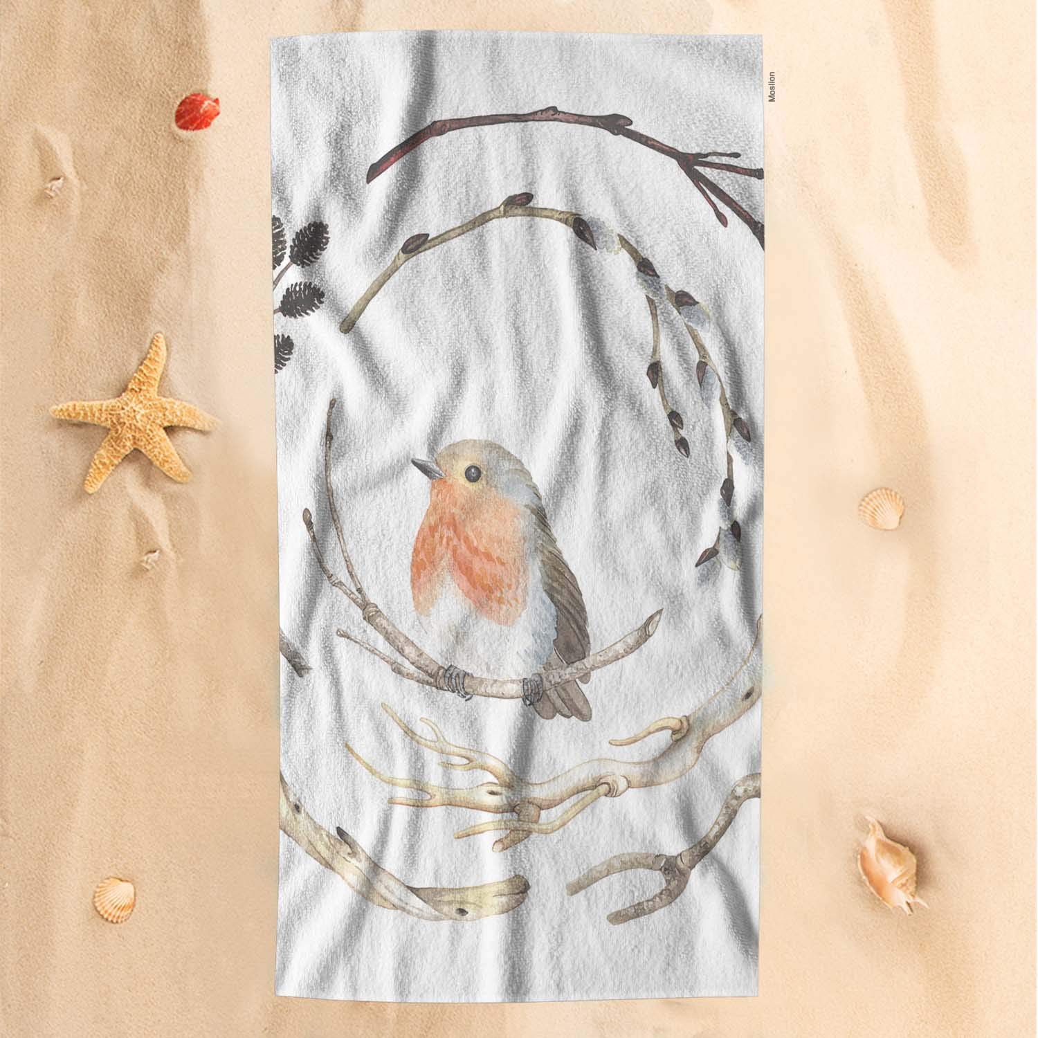 Moslion Soft Microfiber Bird Bath Towel - Cute Robin on Winter Tree Branch Design, 32x64 Inch Absorbent Beach & Bath Towel for Kids, Babies & Bathroom Decor | Perfect for Nursery, Pool Day & Cozy Winter Baths
