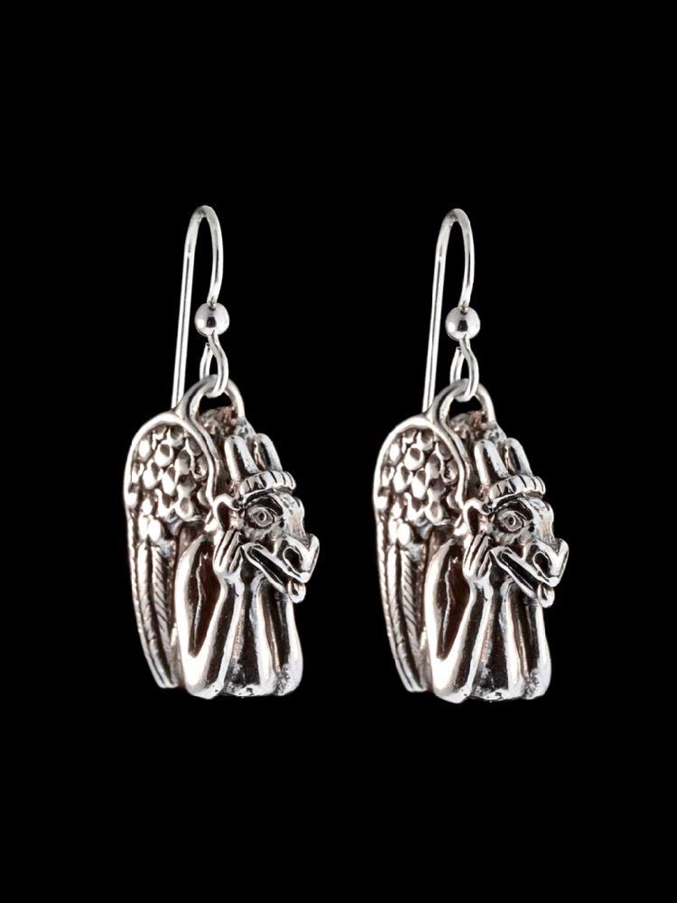 Silver Gargoyle Earrings - Gothic Fantasy Jewelry with Spitting Gargoyle Design | Perfect for Halloween Costumes, Gothic Fashion & Dark Fantasy Lovers
