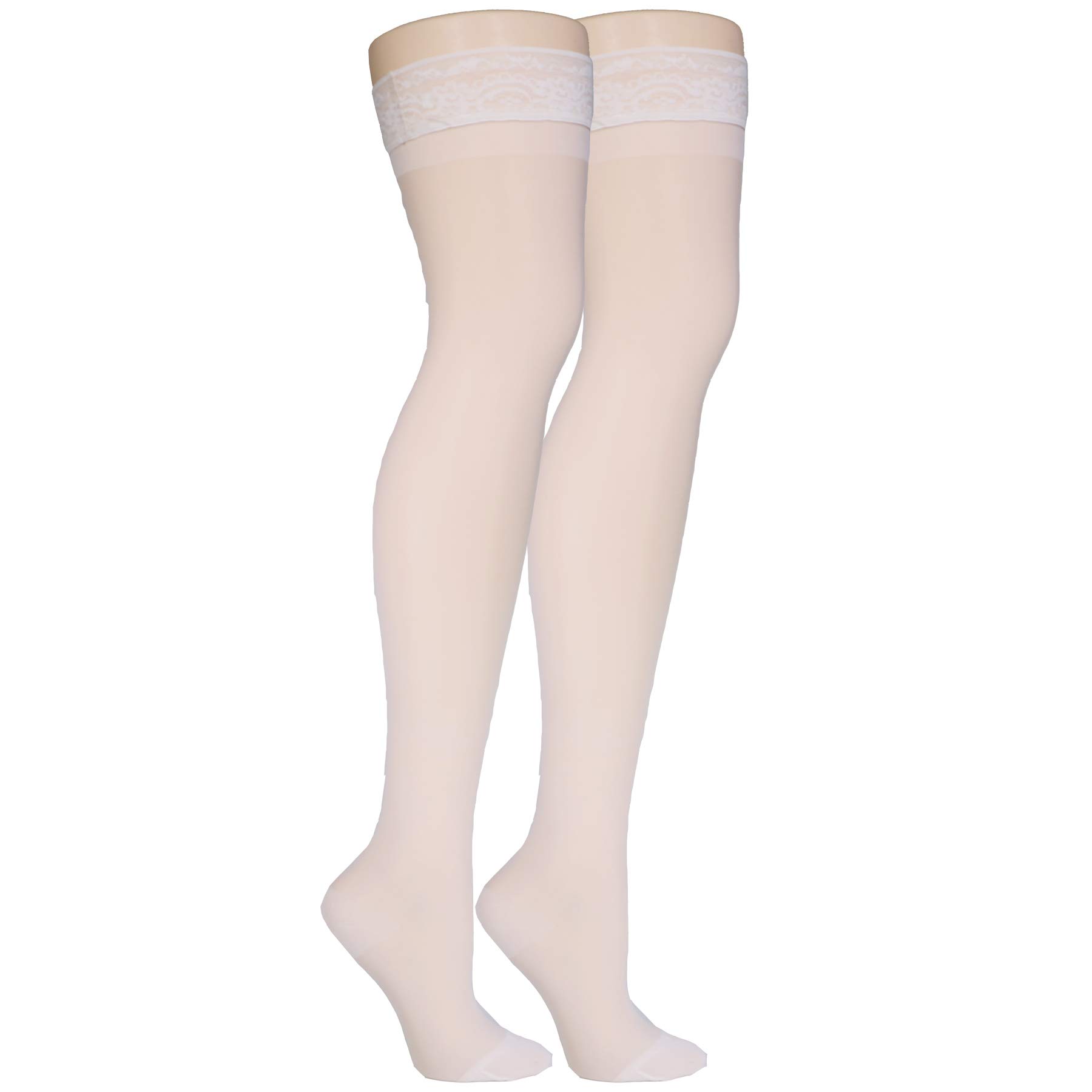 Truform Sheer Compression Stockings 15-20 mmHg - Women's Thigh High Support Stockings 20 Denier - Ivory Small - Perfect for Travel, Pregnancy & Varicose Vein Relief