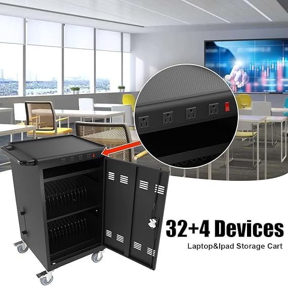 36-Port Mobile Charging Cart & Storage Cabinet for Tablets, Laptops, iPads (Up to 16.3