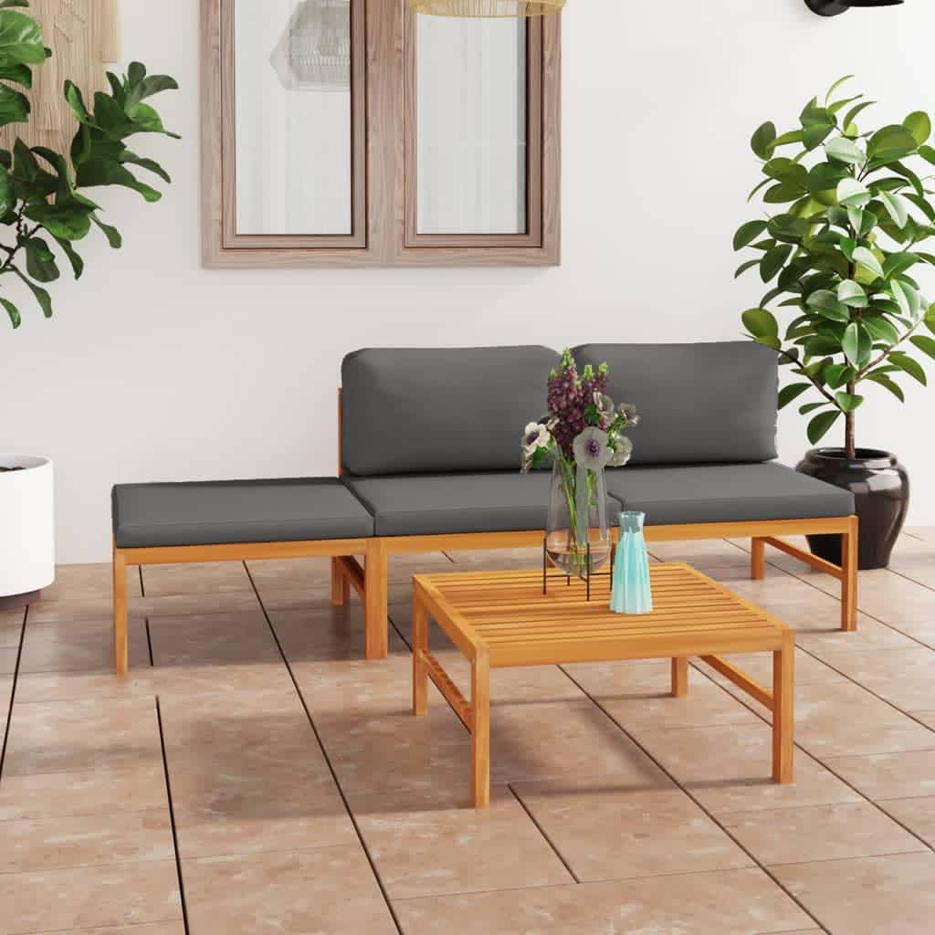 Outdoor Patio Furniture Set 4-Piece All-Weather Teak Wood Sectional Sofa with Gray Cushions - Perfect for Backyard, Garden & Poolside Relaxation