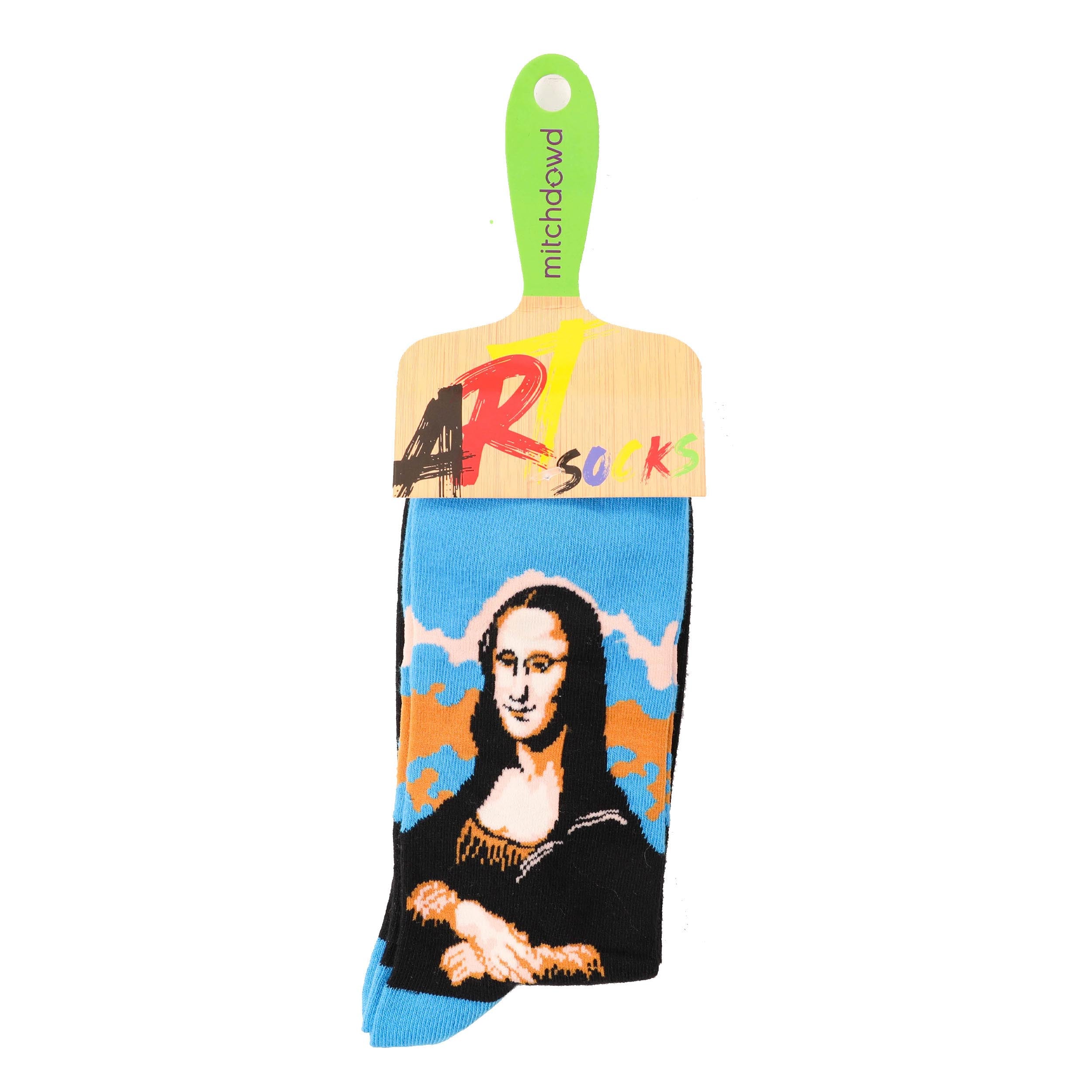 Men's Mona Lisa Art Cotton Crew Socks - Blue & Black Striped Casual Socks for Everyday Wear, Office & Gifts