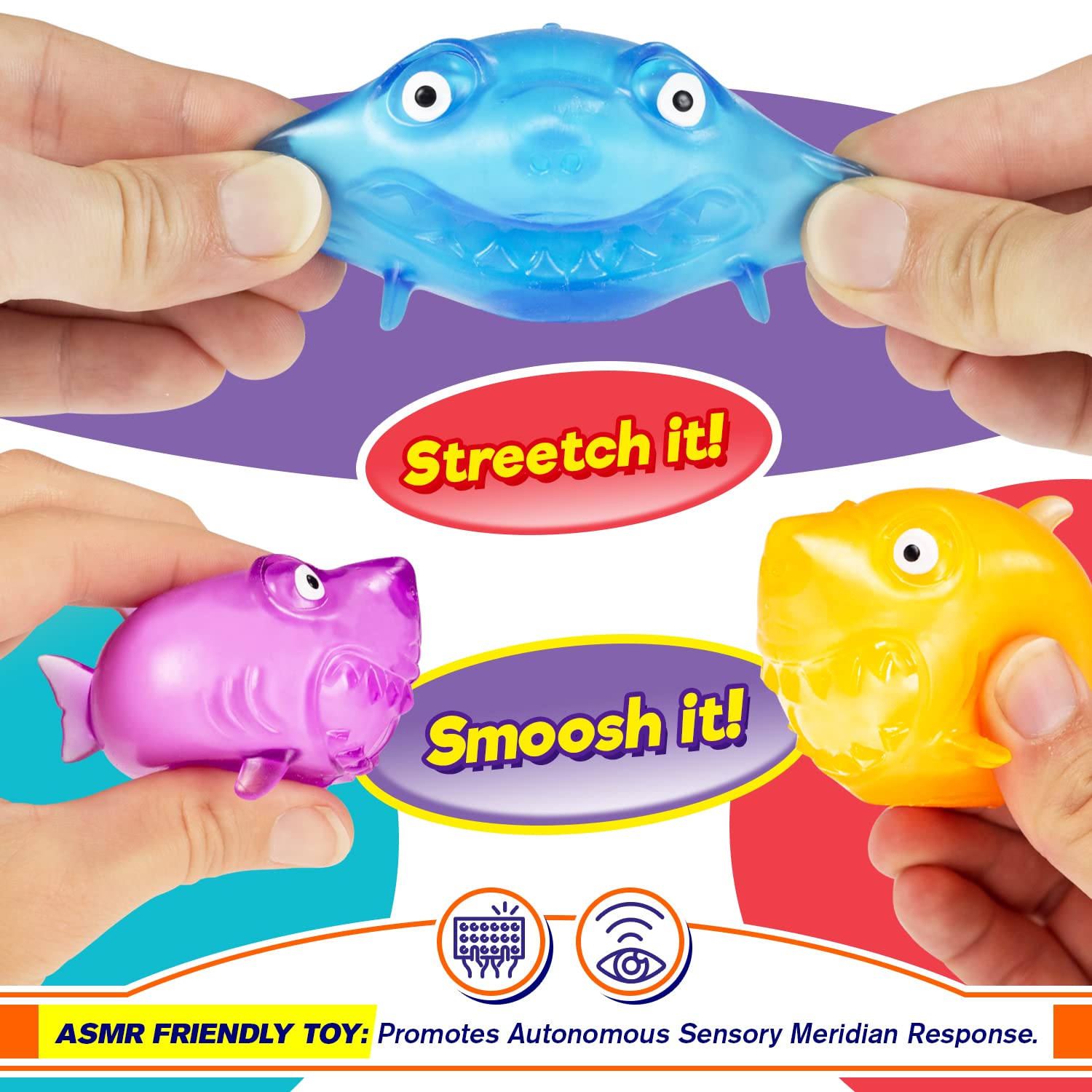 JA-RU Mini Squishy Shark Toys (24 Pack, 48 Shark Toy) - Slow Rising Stress Relief Fidget Toys for Kids & Adults - Autism Sensory Products, Easter Basket Stuffers - Perfect for Classroom Rewards, Party Favors & Anxiety Relief