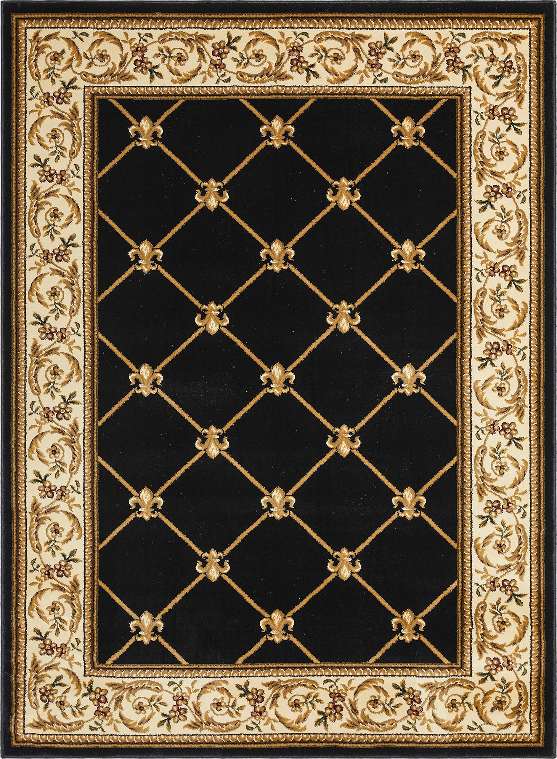 Well Woven Timeless Fleur De Lis Black Formal Area Rug 3'11