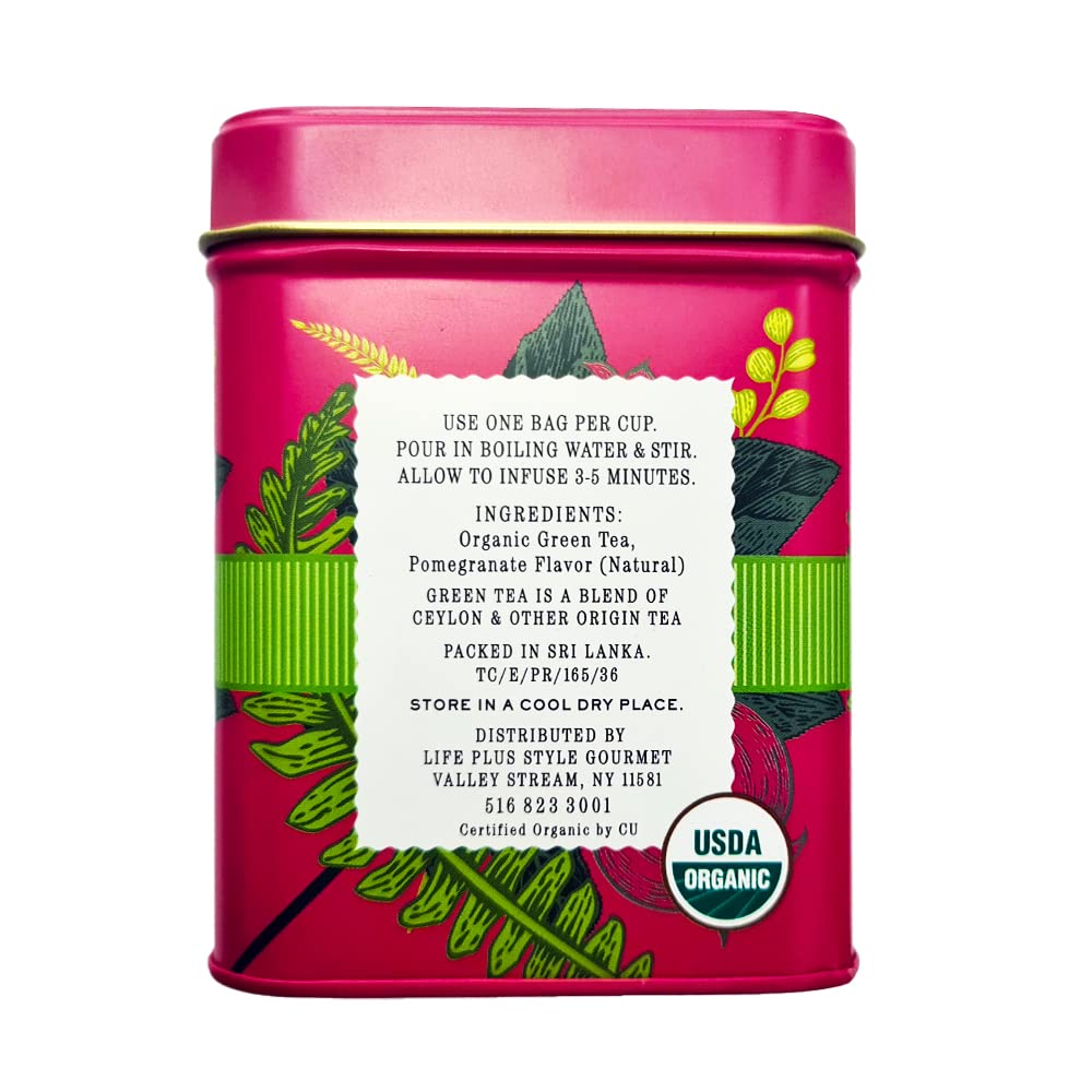 Organic Pomegranate Green Tea Bags - The Secret Garden 50 Count | Antioxidant-Rich Herbal Tea for Relaxation & Wellness | Perfect for Morning Boost or Afternoon Detox