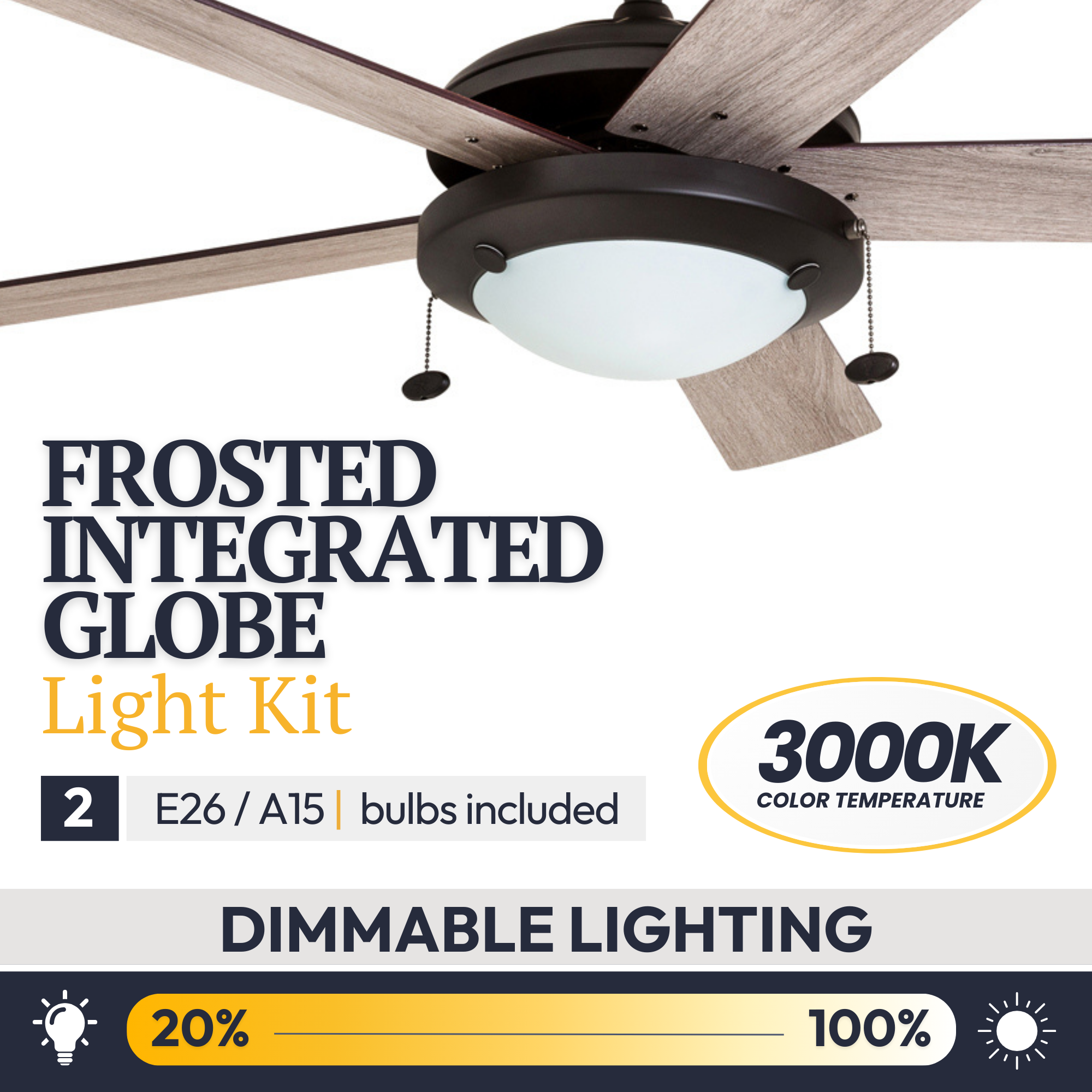 52 Inch Bolivar Espresso Ceiling Fan with Pull Chain - Modern Indoor Ceiling Fan for Living Room, Bedroom, and Office - Energy Efficient & Quiet Operation