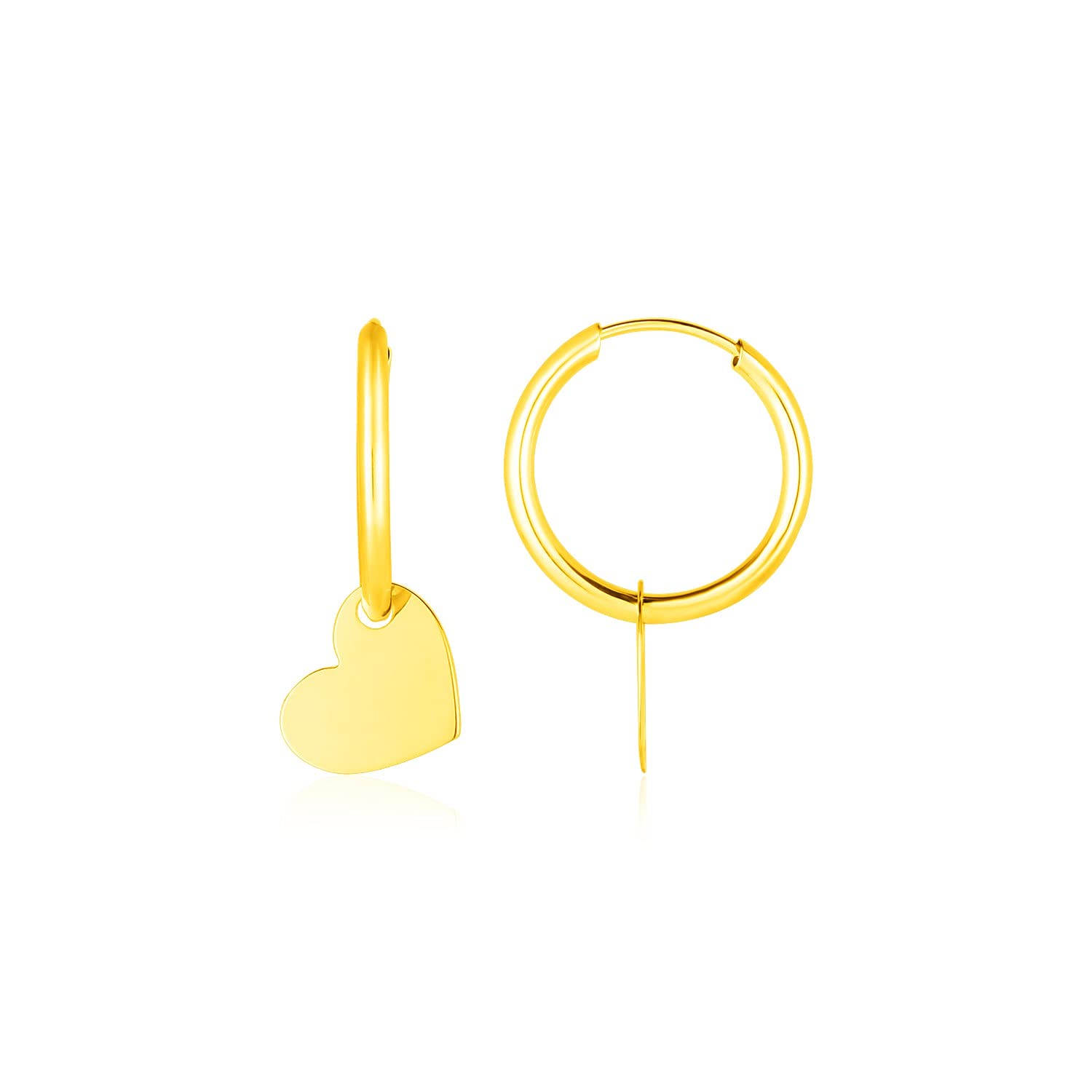 14K Yellow Gold Polished Heart Hoop Earrings for Women - Elegant Everyday Jewelry, Perfect for Date Nights, Weddings & Special Occasions