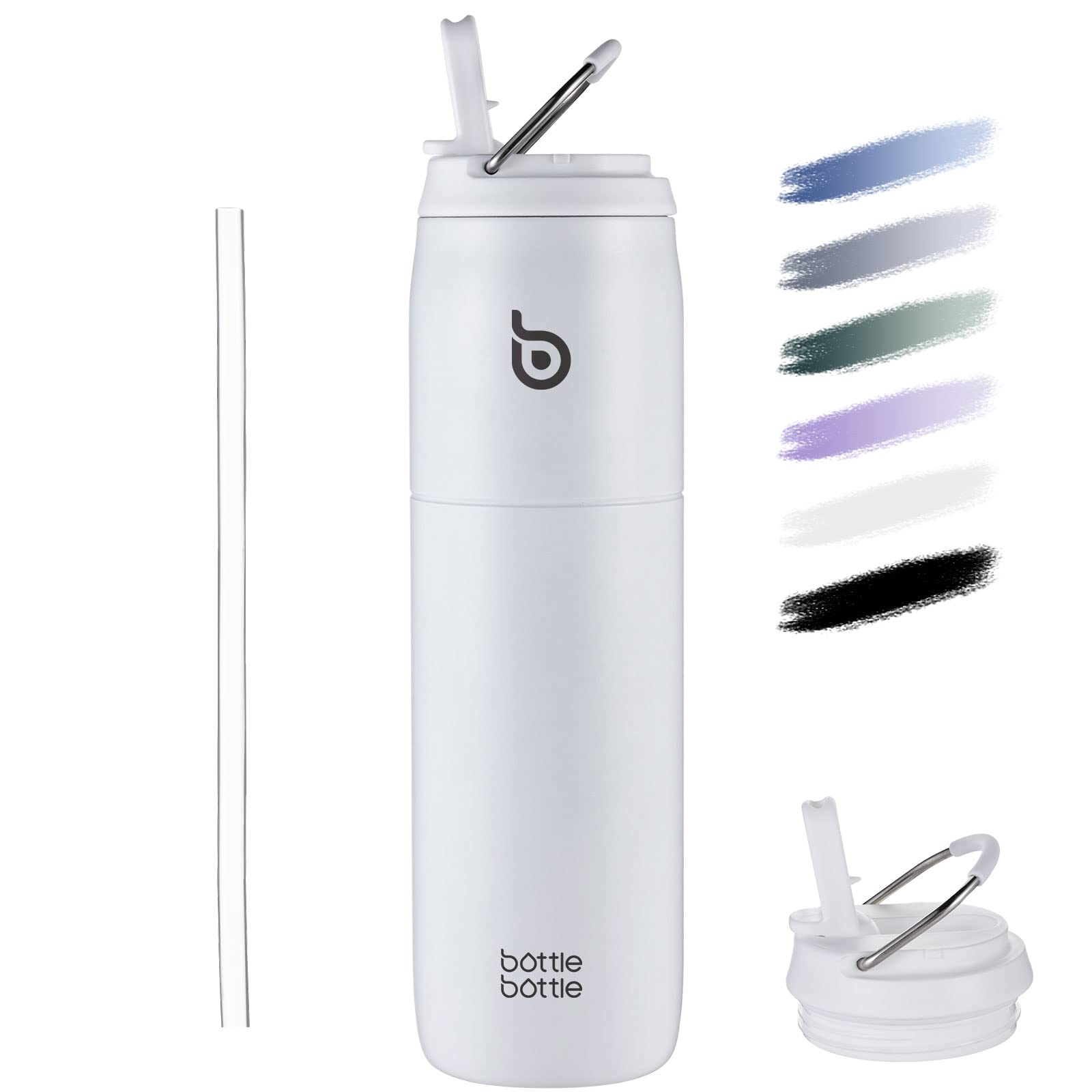 32oz Stainless Steel Water Bottle with Straw & Lid - Vacuum Insulated Thermos Flask Keeps Drinks Cold 24Hrs/Hot 12Hrs - Leakproof Wide Mouth Sports Bottle for Gym, Hiking, Work & School - White