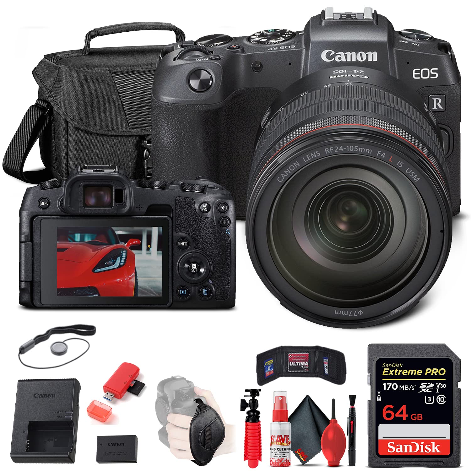 Canon EOS RP Full Frame Mirrorless Camera with RF 24-105mm f/4-7.1 IS STM Lens Kit - 64GB SD Card, Carrying Case, Tripod & Accessories Bundle (Renewed) - Perfect for Travel Photography, Vlogging & Professional Portraits