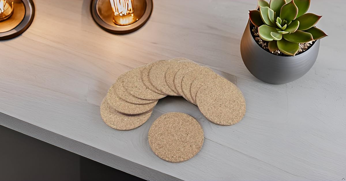 Premium Cork Coasters Set of 12 - Natural Round Drink Coasters for Kitchen, Office & Home Use - Perfect for Hot/Cold Beverages, Party Decor & Housewarming Gifts