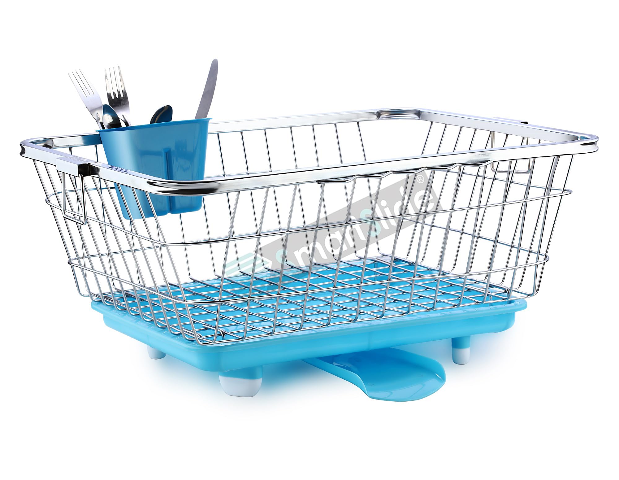 SmartSlide Stainless Steel Utensil Basket & Dish Drainer with Tray - Kitchen Sink Organizer, Spoon Holder & Drying Rack for Dishes, Cutlery & Cookware - Perfect for Countertop, RV, Small Spaces & Dishwashing Stations