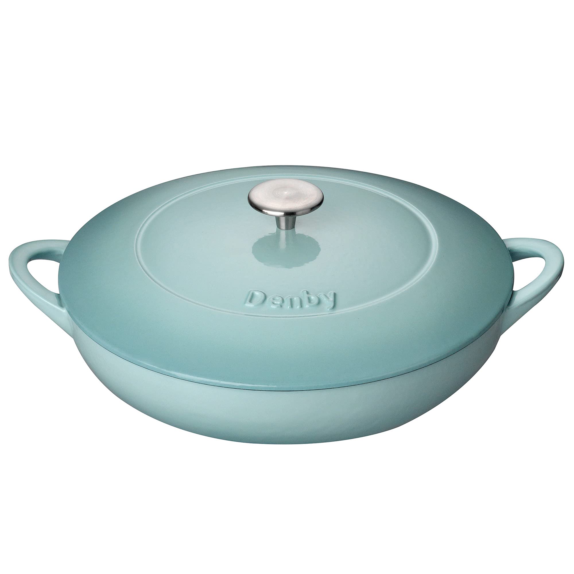 Denby Cast Iron Shallow Casserole Dish - 30cm Pavillion Blue - Oven & Stovetop Safe for Braising, Roasting & Serving - Perfect for Family Dinners & Entertaining