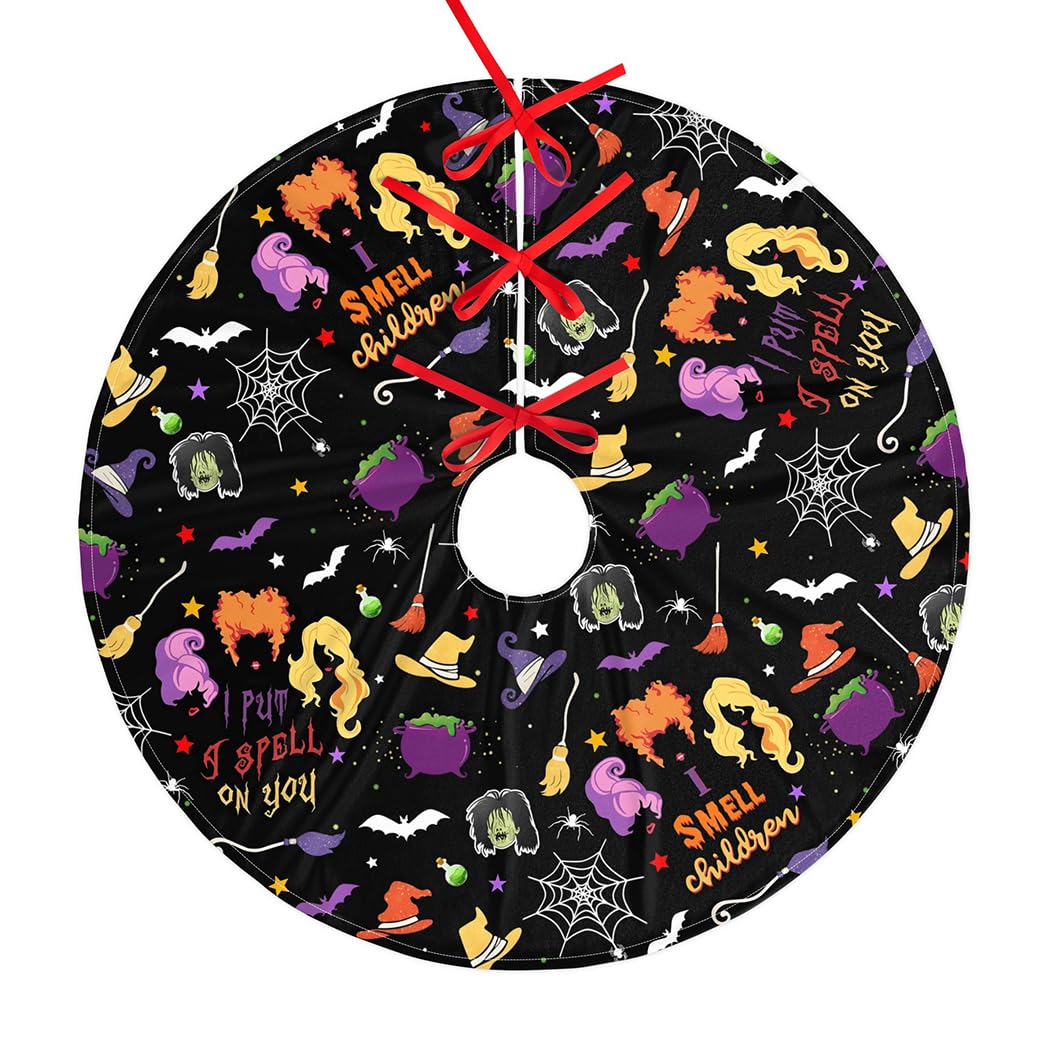 Halloween Tree Skirt with Ghost, Pumpkin & Skull Designs - 36 Inch Christmas Tree Mat for Holiday Decorations | Perfect for Xmas Party, Festive Yard & Indoor Decor