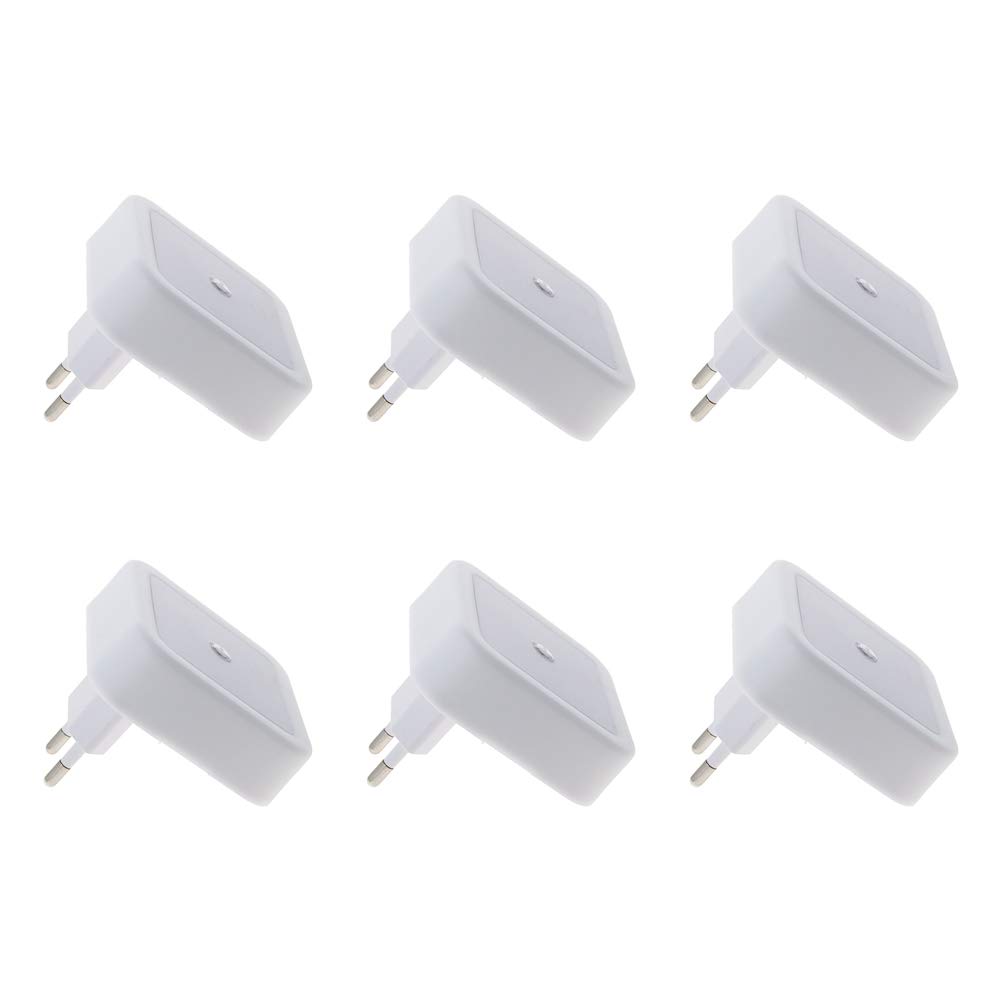 Othmro 6-Pack Warm White LED Plug-in Night Lights with Auto Dusk-to-Dawn Sensor - ABS L65×W65×H68 Christmas & Bedroom Lighting for Hallway, Kitchen, Nursery (White, EU Plug)