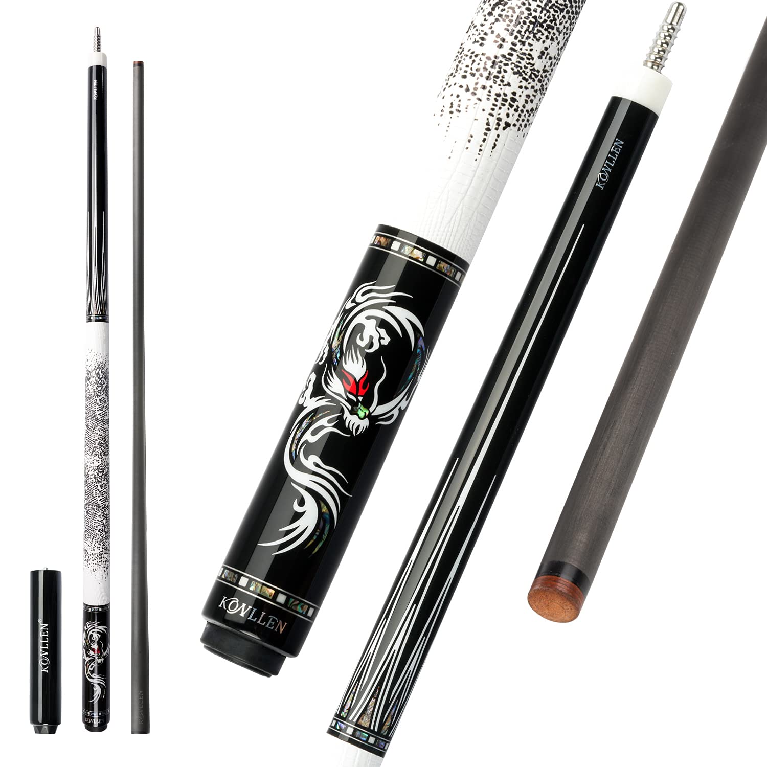 KONLLEN Professional Carbon Fiber Pool Cue Stick - Hand-Made Low Deflection Billiard Cue with Ultra-Smooth Inlay Design for Adults | Perfect for Tournament Play & Home Pool Tables