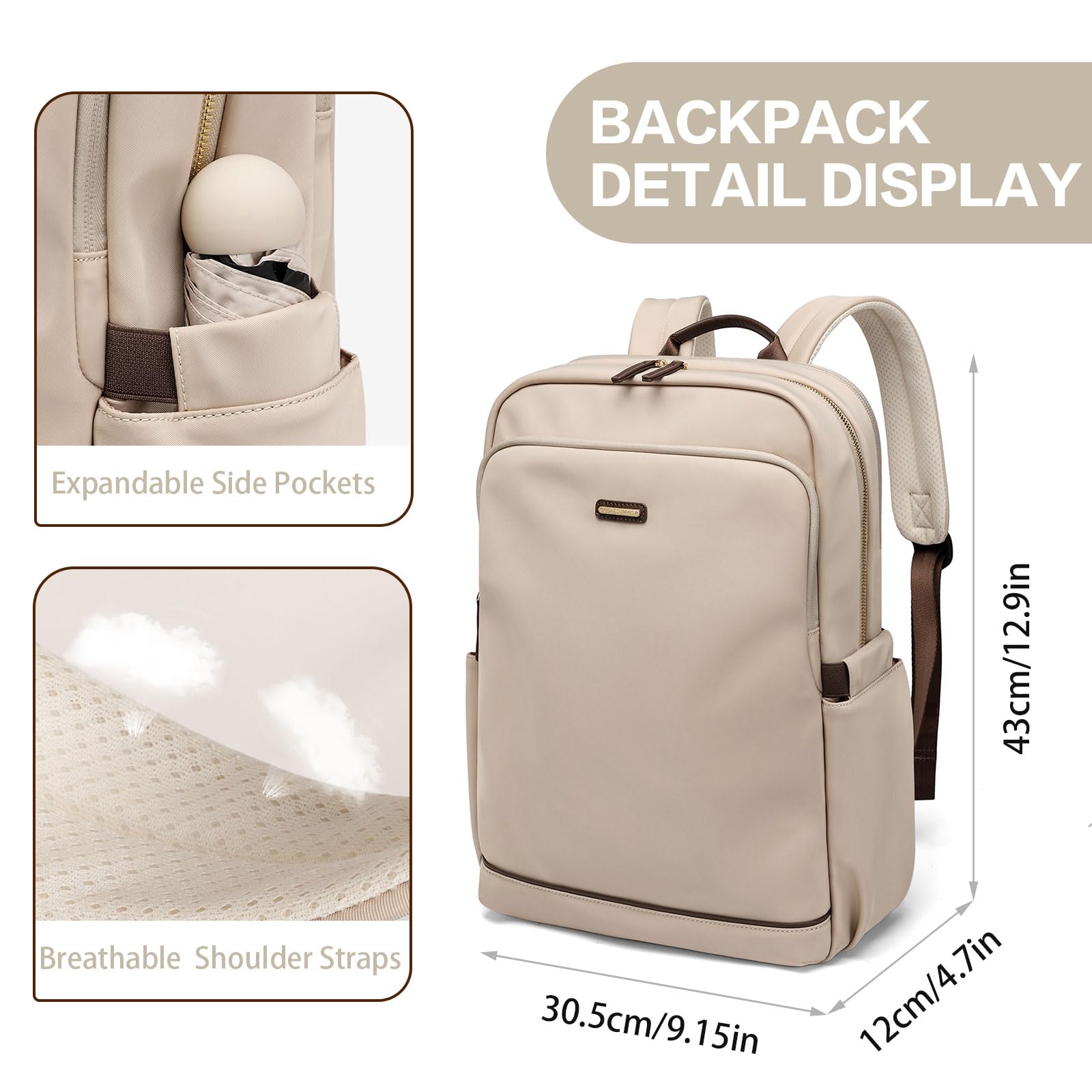 **Waterproof 15.6 Inch Laptop Backpack for Women - Lightweight Business Travel Bag, Durable Work Backpack for Teachers, Nurses & Professionals (Apricot) - Perfect for Office, Commuting & Daily Use**