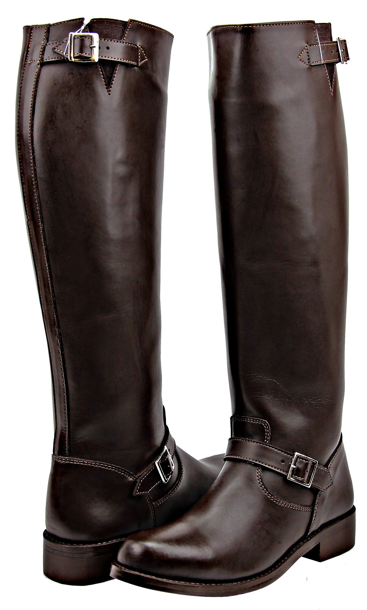 Raven Men's Motorcycle Leather Riding Boots - Highway Police Engineer Trooper Patrol Tall Boots in Brown | Perfect for Motorcycle Riding, Police Duty & Outdoor Work