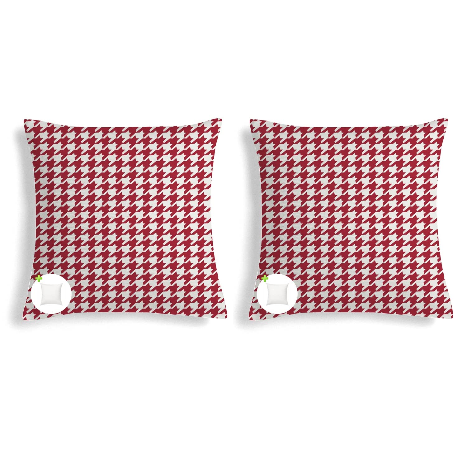 Premium Outdoor Pillows Set of 2 - 18x18 Inch Red Houndstooth Square Throw Pillows for Patio Furniture, Couch, Bed & Sofa - Weather-Resistant Decorative Accent Pillows for Garden, Poolside & Outdoor Lounge Areas