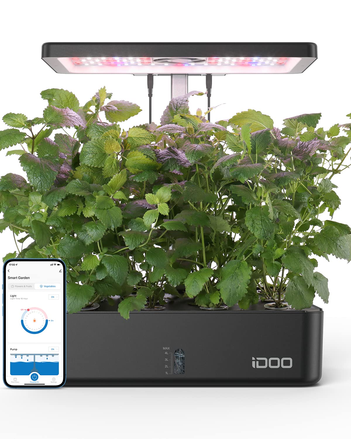 iDOO 12-Pod Hydroponics Growing System Kit with LED Grow Light, Built-in Fan & Auto Timer - Indoor Herb Garden for Home, Adjustable Height up to 11.3