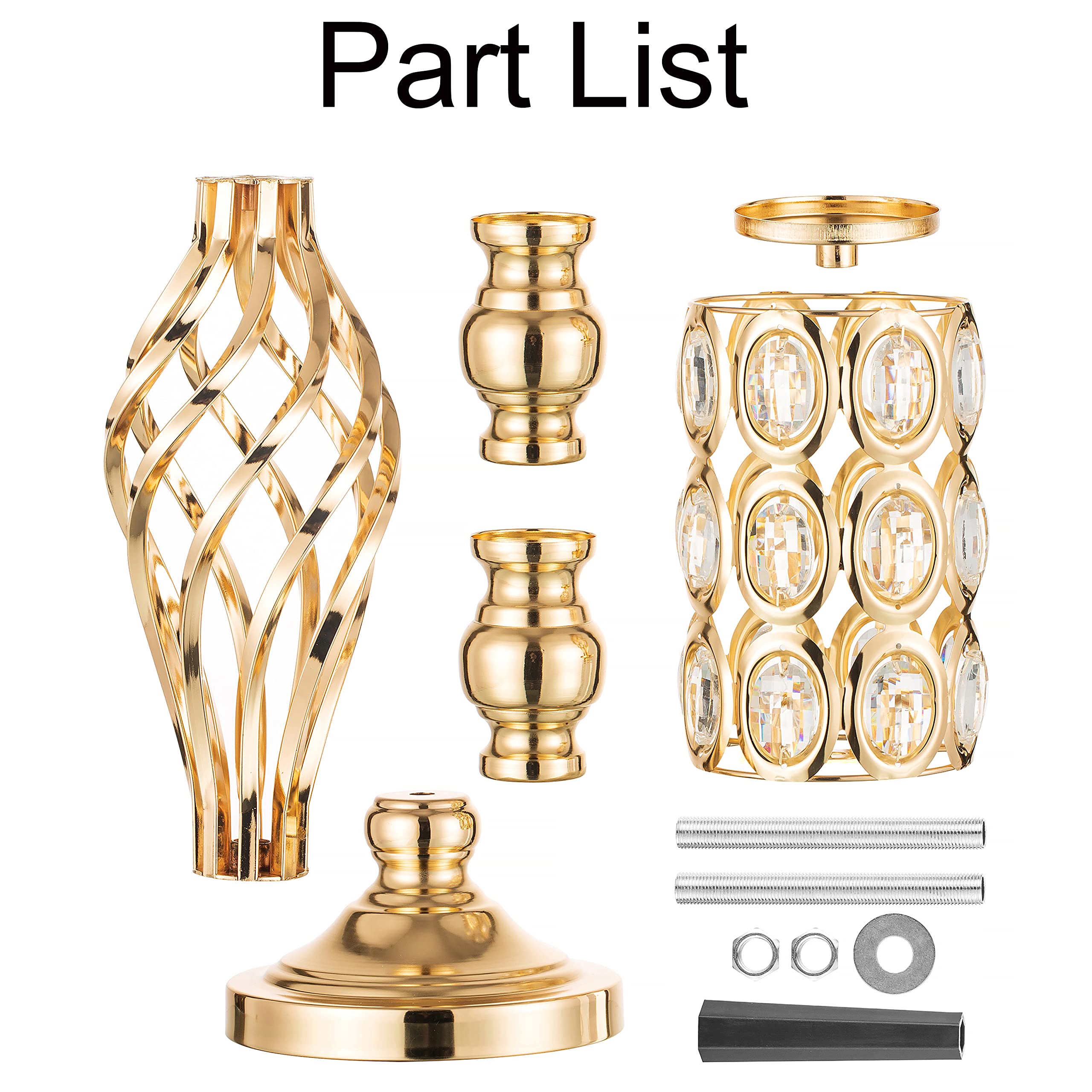 Elegant Gold Tall Vases for Wedding Centerpieces - Set of 2 with Crystal Bling Stones, Metal Flower Stand for Birthday, Anniversary, Party Decor - Perfect for Table Decorations, Home Decor & Special Events
