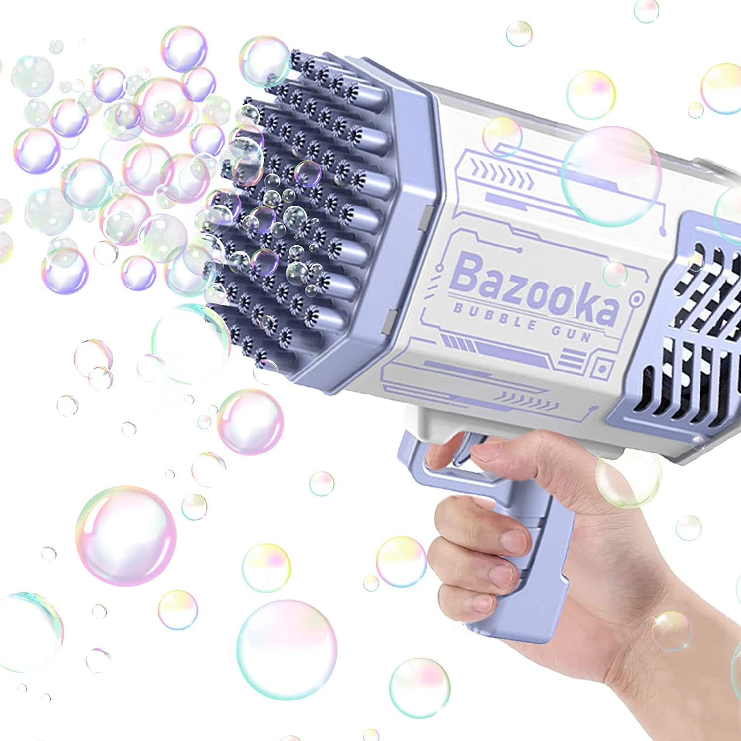 Upgraded Electric Bubble Gun - 69 Holes Automatic Bubble Machine with Colorful LED Lights for Kids Outdoor Play, Summer Parties, Weddings & Backyard Fun (Purple)