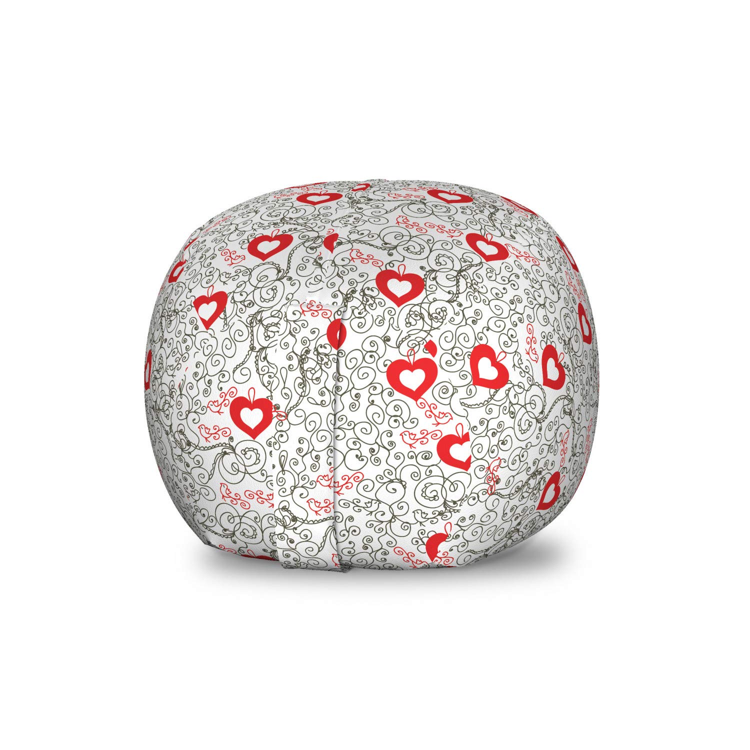 Ambesonne Valentine's Day Storage Toy Bag Chair - Romantic Abstract Hearts Birds Swirls Pattern, Washable Stuffed Animal Organizer for Kids Room, Small Size Vermilion & Black - Perfect for Nursery, Playroom & Gift Giving
