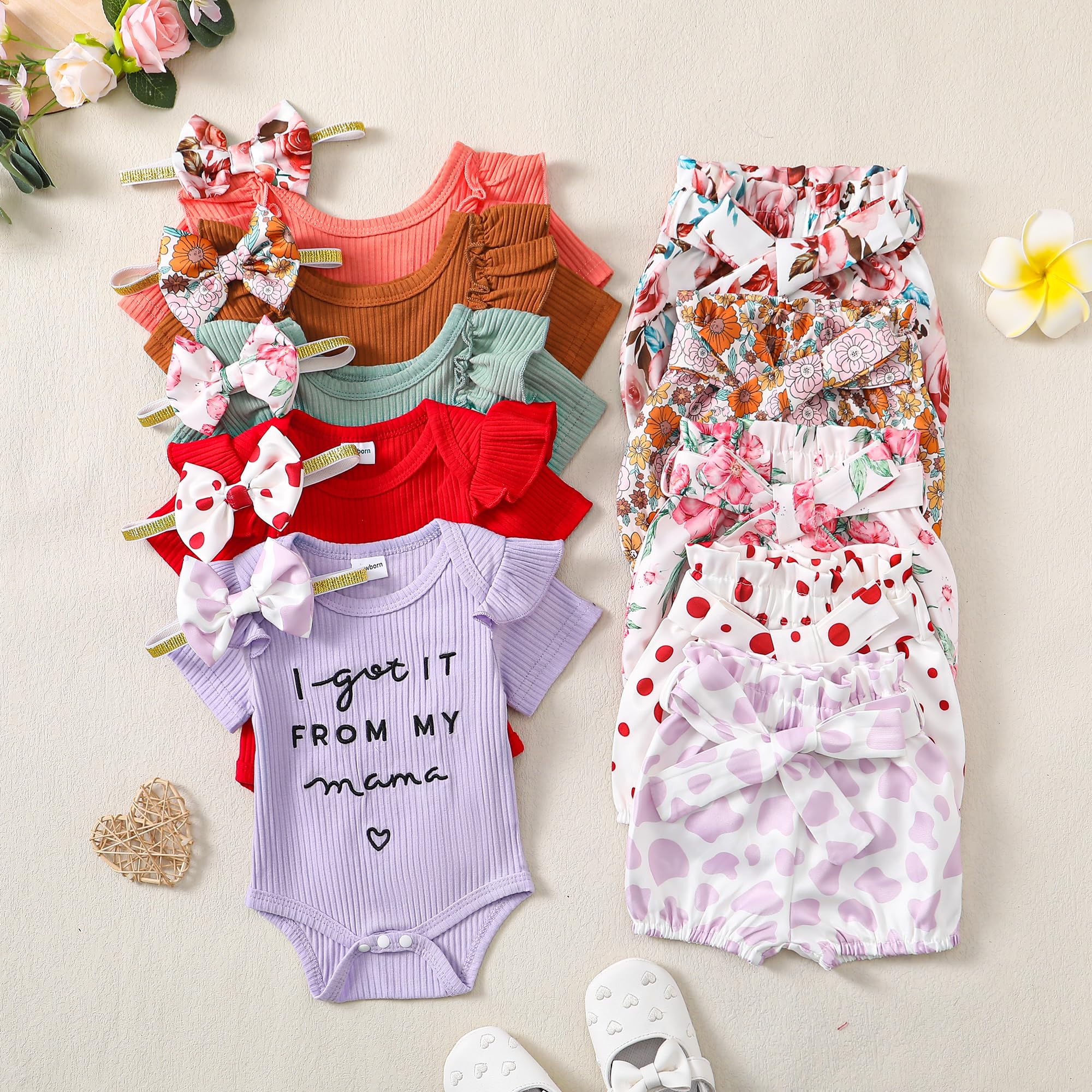 Newborn Baby Girl Clothes - Summer Outfits Infant Ruffle Romper Bodysuit Short Set | Cute Baby Clothes for Girls 0-24 Months | Perfect for Playdates, Beach & Photo Shoots