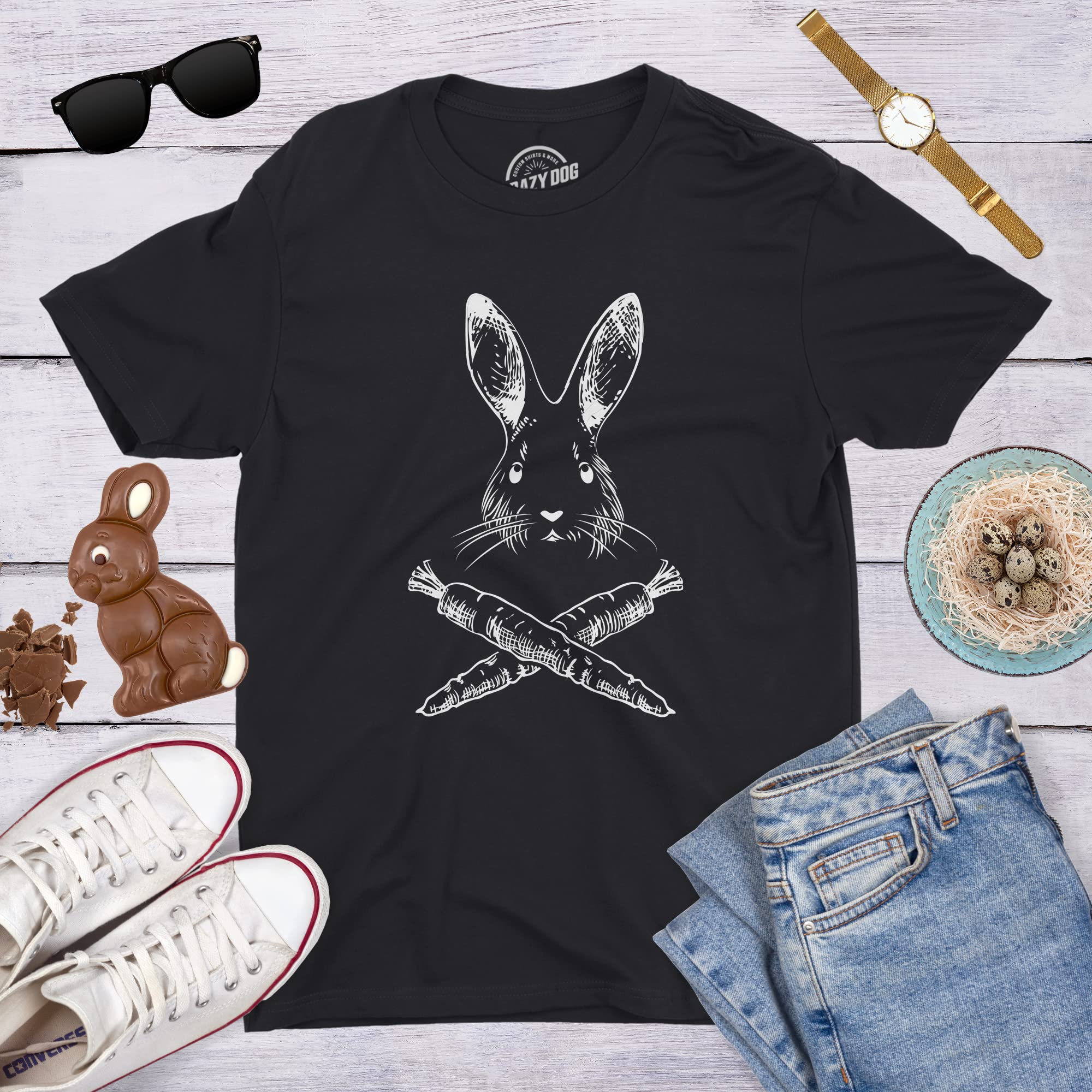 Funny Easter Bunny Skull T-Shirt - Jolly Roger Crossbones Egg Hunt Graphic Tee for Men - Perfect for Easter Gifts, Dad Jokes & Holiday Parties