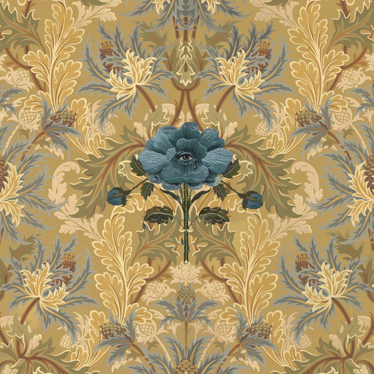 Blue Rose Weeping Wallpaper - Aurelian Sample - Vintage Floral Peel and Stick Wallpaper for Bedroom, Living Room Decor