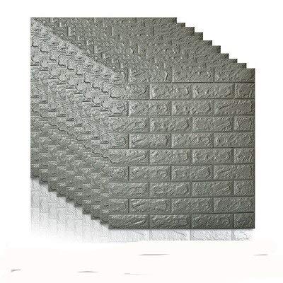 3D Brick Wall Stickers - 10pcs Self-Adhesive Foam Wall Decor (77x70cm) Waterproof DIY Wall Covering for Kids Room, Living Room & Nursery - Gray Brick Design for Home Interior Decoration