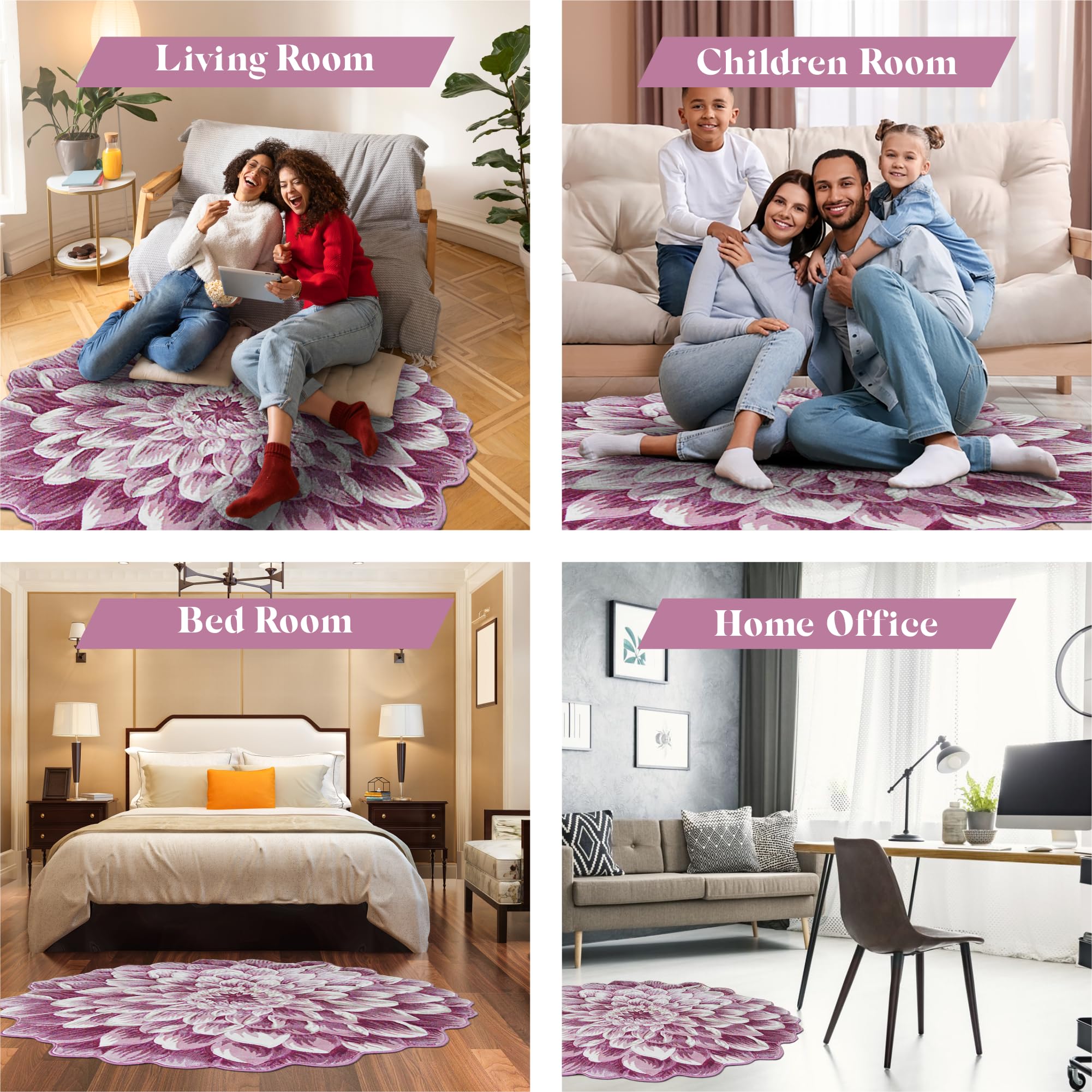 5ft Round Flower Shaped Area Rug - Soft Plush Circle Carpet for Bedroom, Living Room & Nursery - Girly Pink Home Decor (303) - Perfect for Boho Chic Decor, Kids Room & Cozy Floor Seating