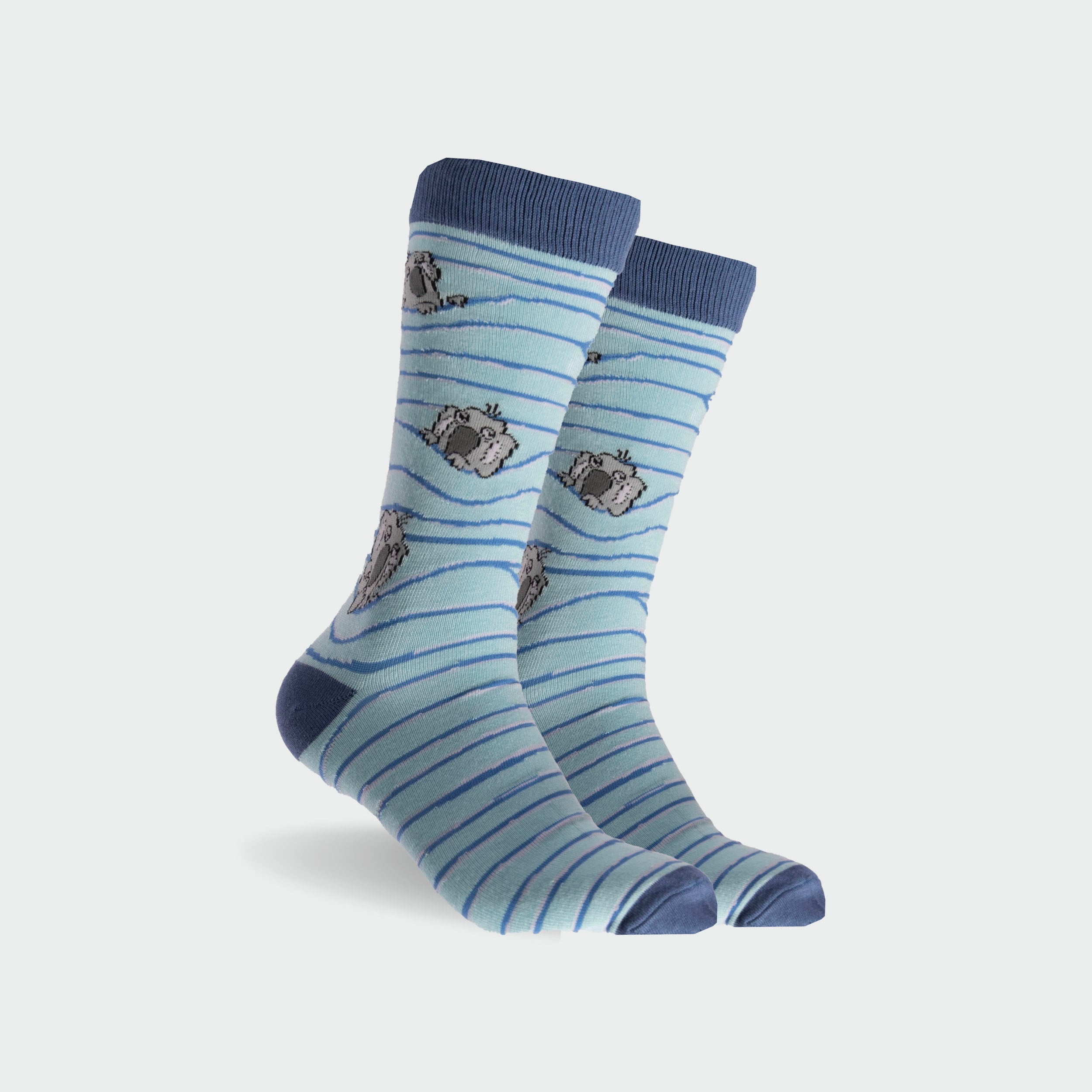 Premium Men's Koala Stripe Bamboo Crew Socks - Soft & Breathable Blue Socks for Everyday Comfort - Perfect for Work, Casual Wear & Outdoor Activities