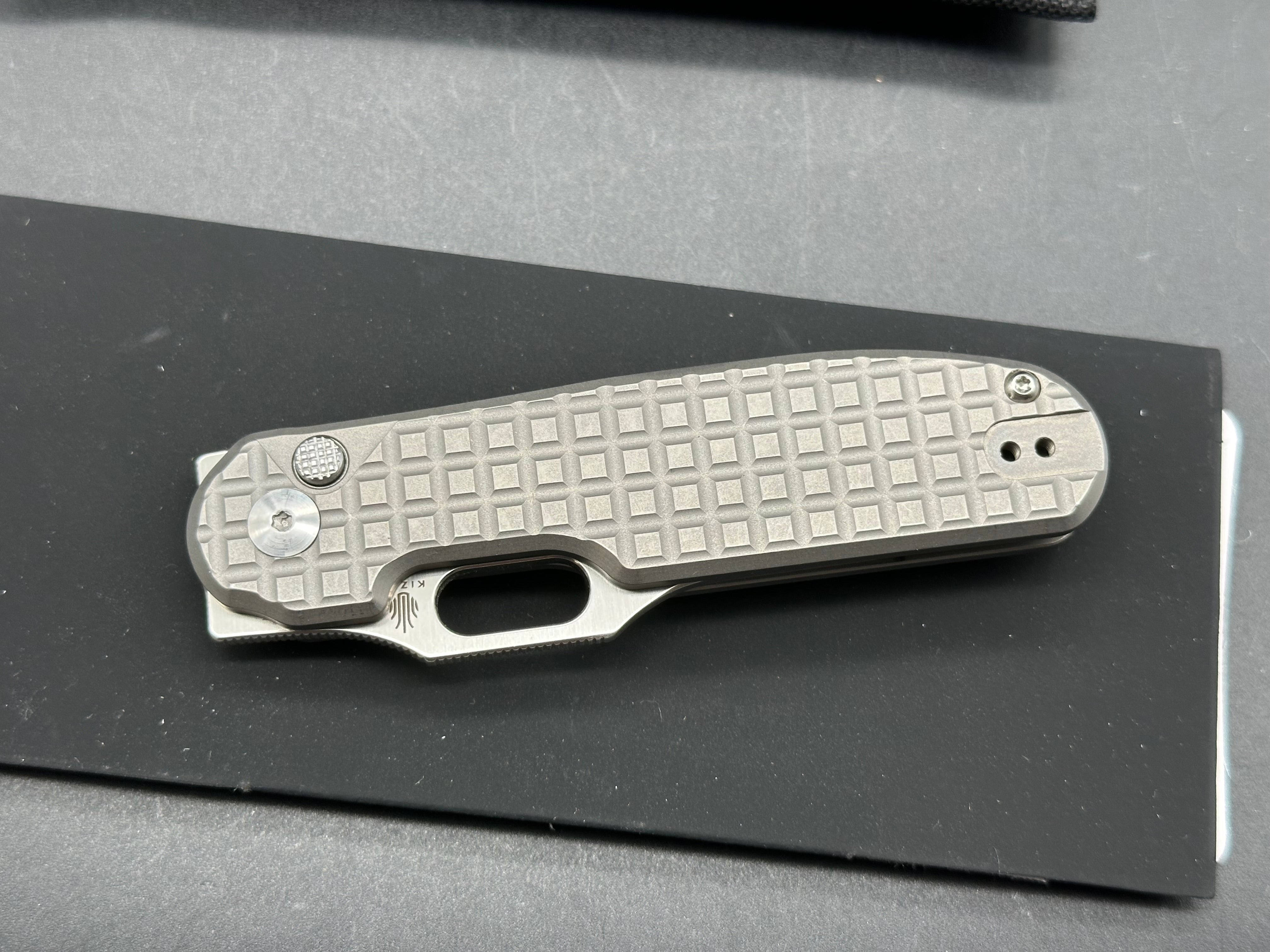 KIZER CORMORANT Folding Pocket Knife - Gray Titanium Handle, 20CV Plain Edge Blade - EDC, Outdoor, Camping & Survival Knife
