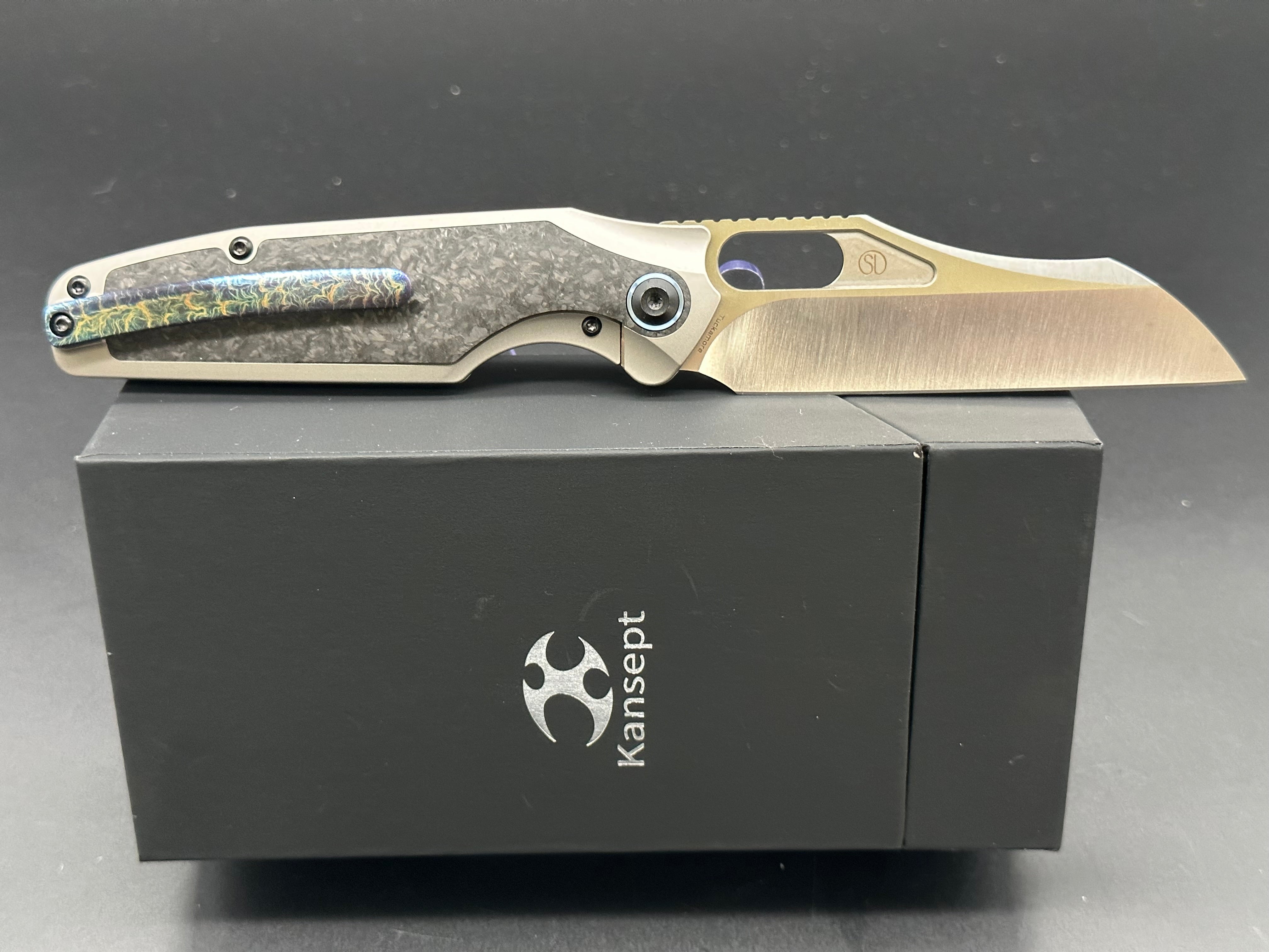 KANSEPT Tuckamore Titanium & Shred Carbon Fiber Folding Knife - EDC Pocket Knife for Outdoor Camping, Hiking, and Everyday Carry