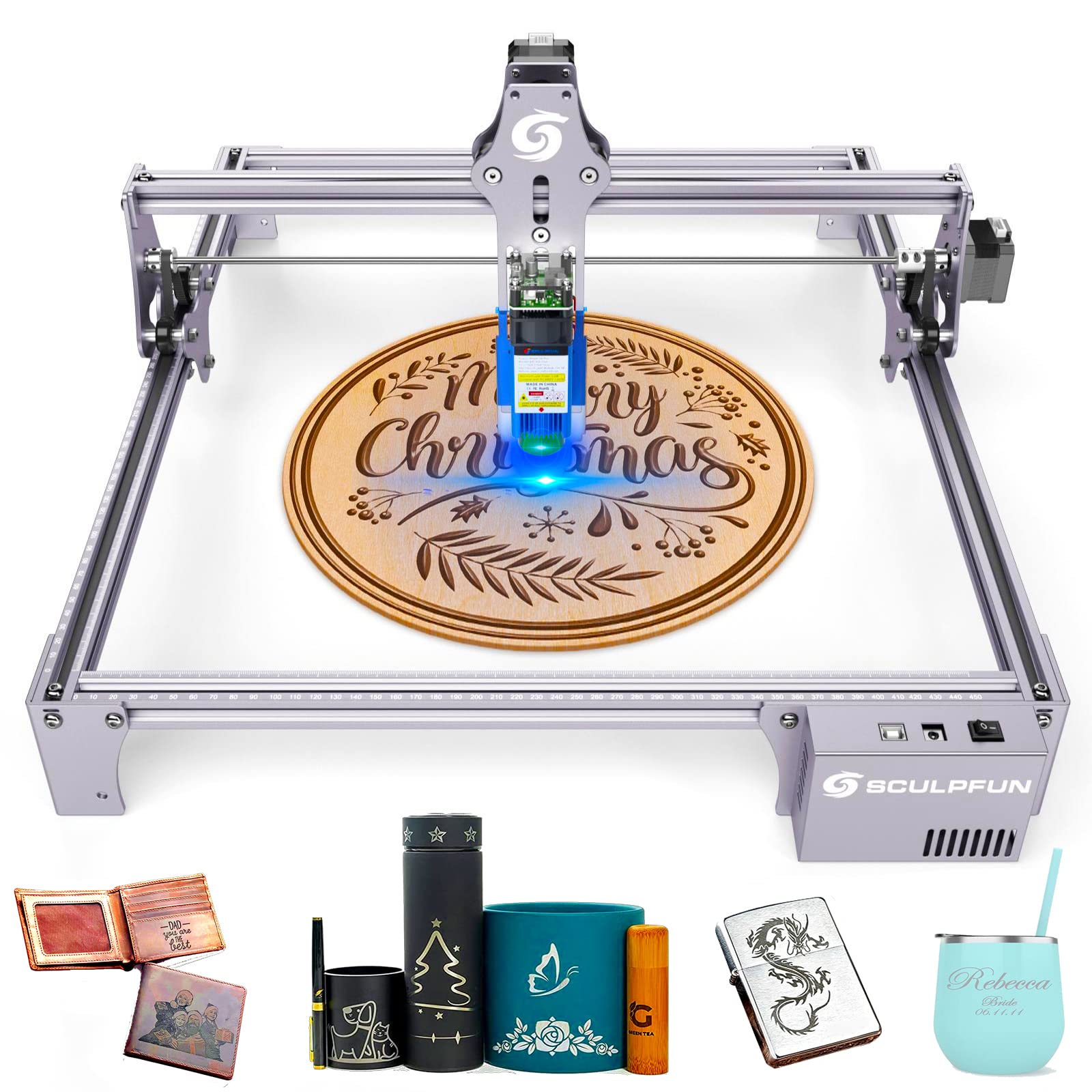SCULPFUN S6 Pro 60W Laser Engraving Machine with Eye Protection - 410x420mm Large Engraving Area for Metal, Wood, DIY Toys, Puzzles, Jewelry & Nameplates - Perfect for Home Crafts, Small Business & Personalized Gifts