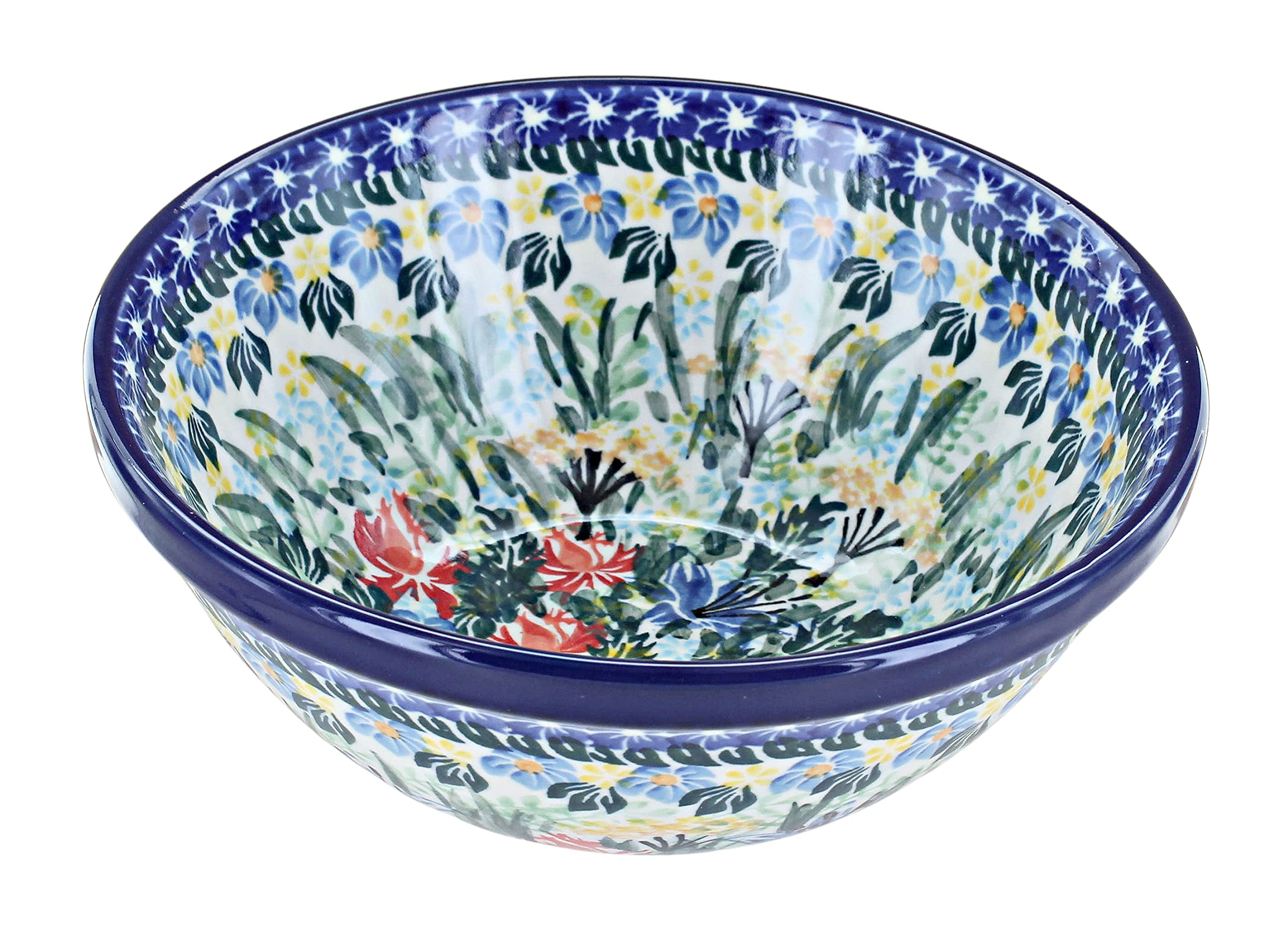 Blue Rose Polish Pottery Day Lily Bouquet Cereal Bowl | Handmade Soup Bowl for Breakfast & Dining | Perfect for Home Decor & Gift Giving