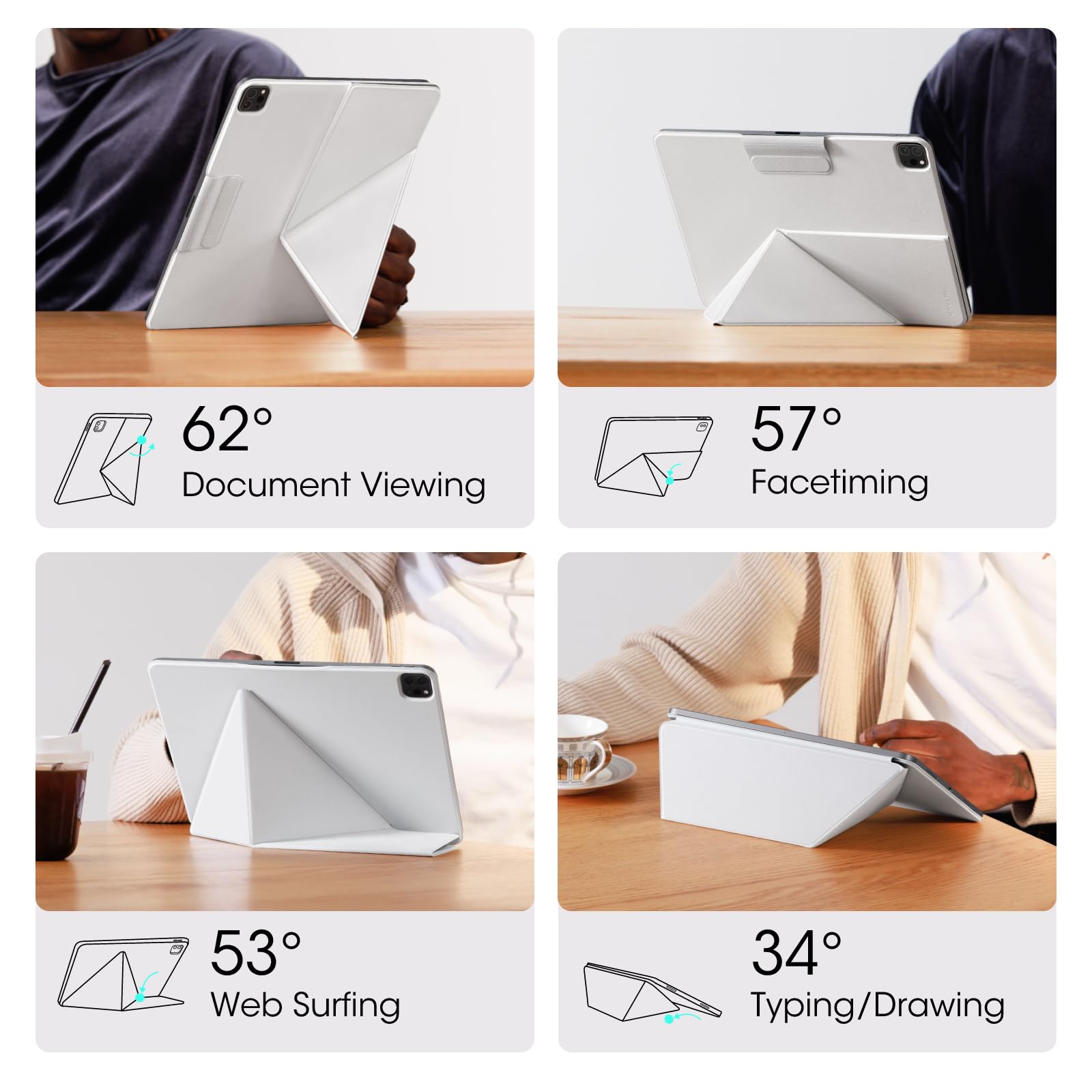 PITAKA Magnetic Case for iPad Pro 13 Inch (2024) | Compatible with iPad Pro M4 | Slim Protective Cover with Apple Pencil Holder | 4 Adjustable Stand Angles | White | Perfect for Work, Study & Entertainment