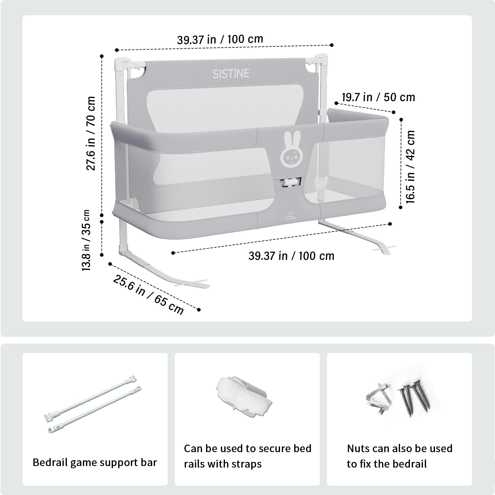 **SISTINE 3-in-1 Baby Co-Sleeper Bedside Crib – Portable Infant Bed Guard for Safe Cosleeping – Gray – Ideal for Newborns, Baby Boys & Girls (Perfect for Nursery, Travel & Bed Sharing)**