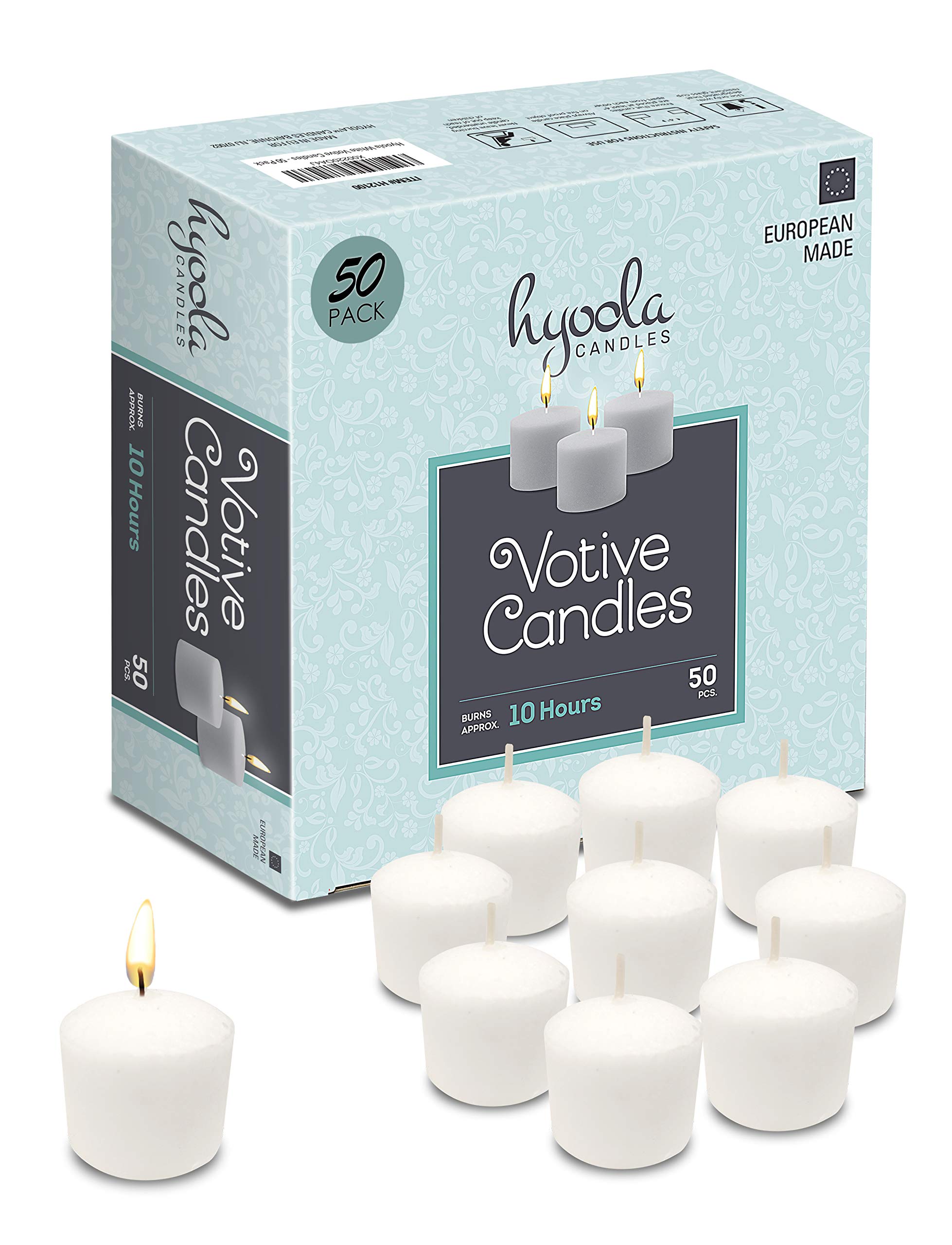 Hyoola Unscented Votive Candles - Pack of 50 White for Home Decor