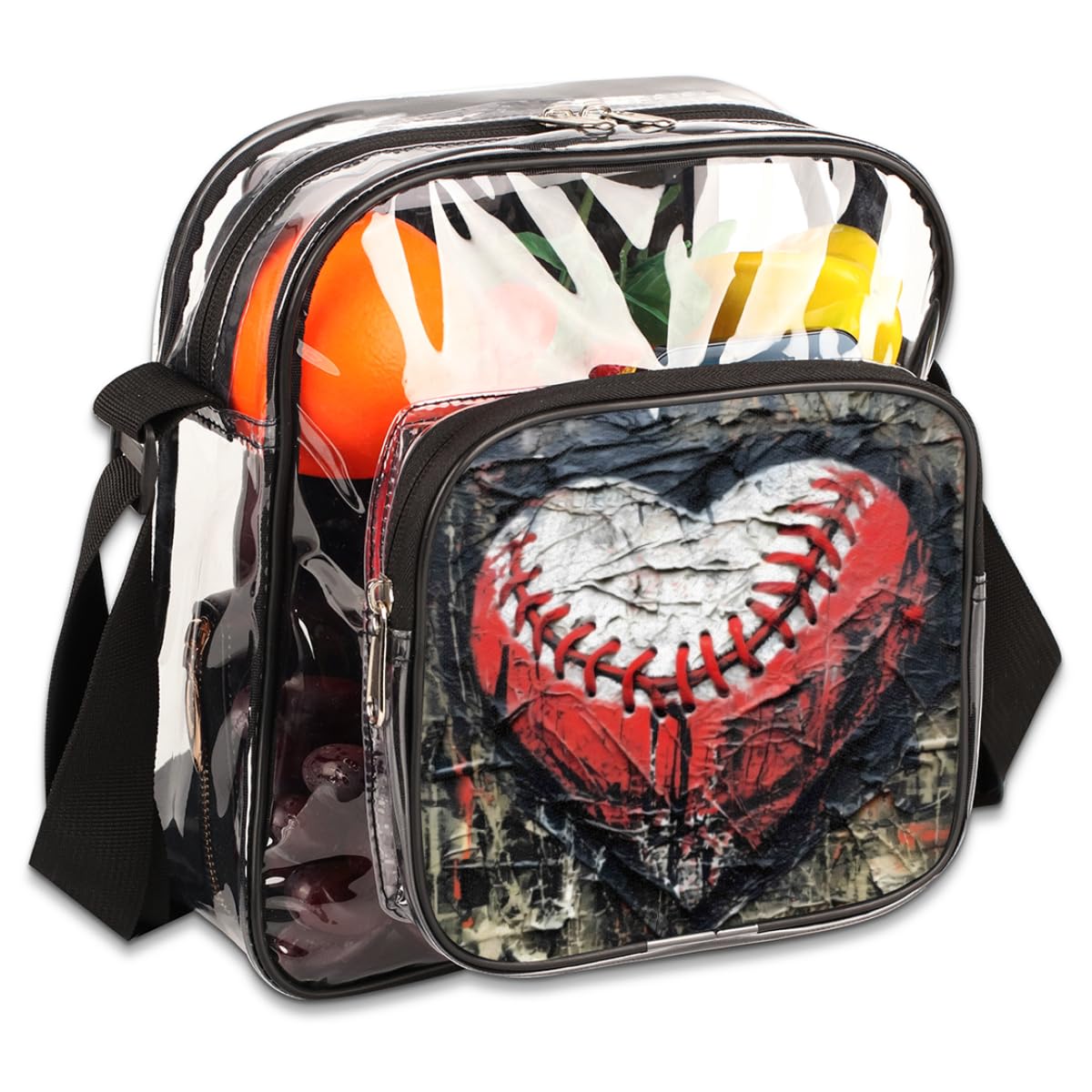 Baseball Clear Crossbody Purse Bag - Stadium Approved Transparent Shoulder Bag for Women & Men | Art Effect Design | Perfect for Festivals, Sports Events & Small Concerts | Waterproof & Durable for Baseball Games, Concerts, Theme Parks & Travel