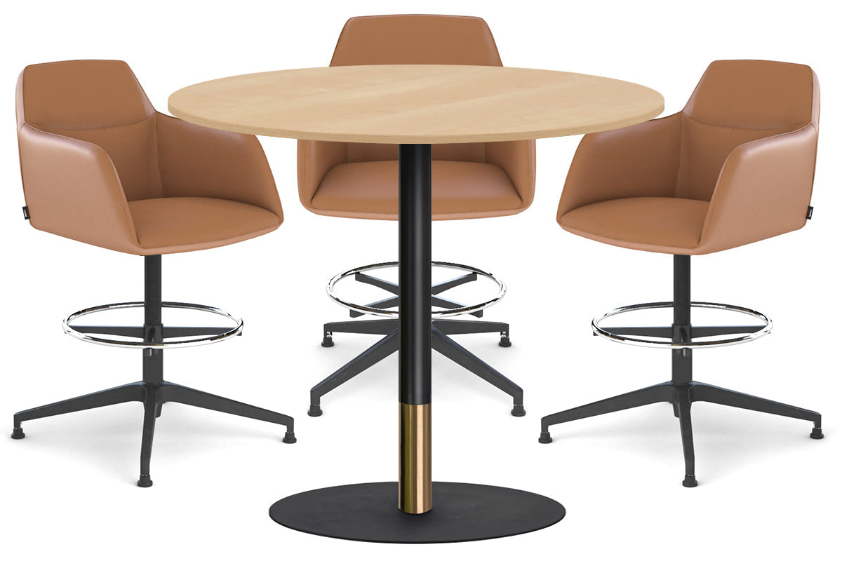 Rivoli Tall Bar Table with Round Base - Black/Rose Gold Finish & Black Disc Top [1000mm] - Perfect for Kitchen Islands, Breakfast Nooks & Home Bars