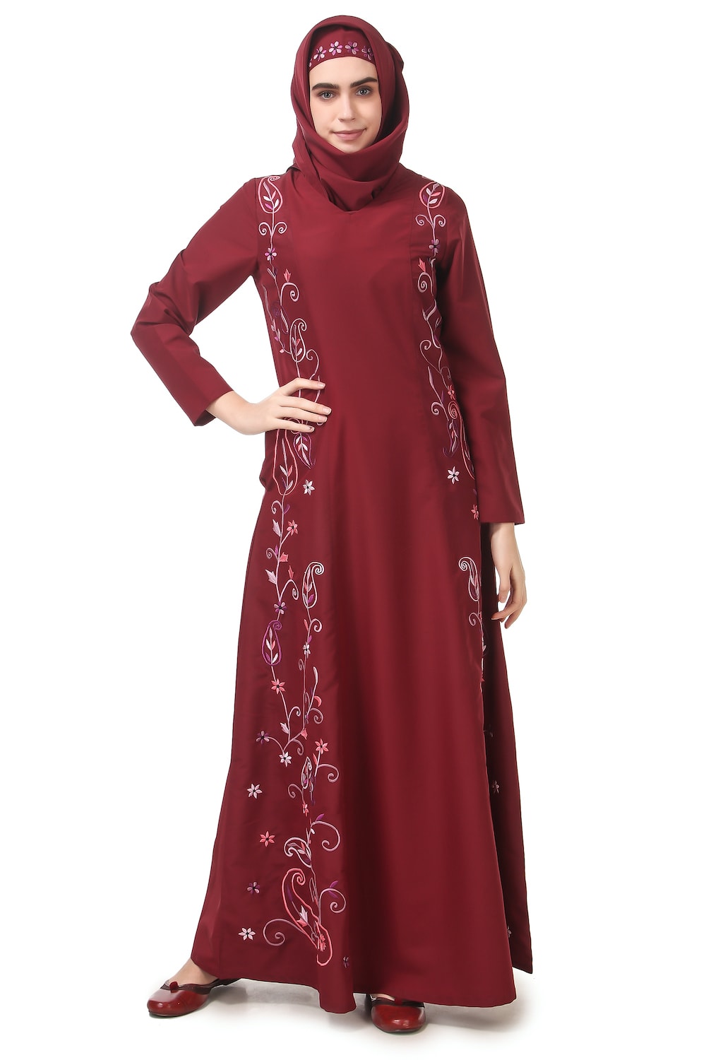 Elegant Fully Embroidered Side Panels Princess Seam Abaya Dress - Modest Islamic Fashion for Women - Perfect for Prayer, Special Occasions & Everyday Wear