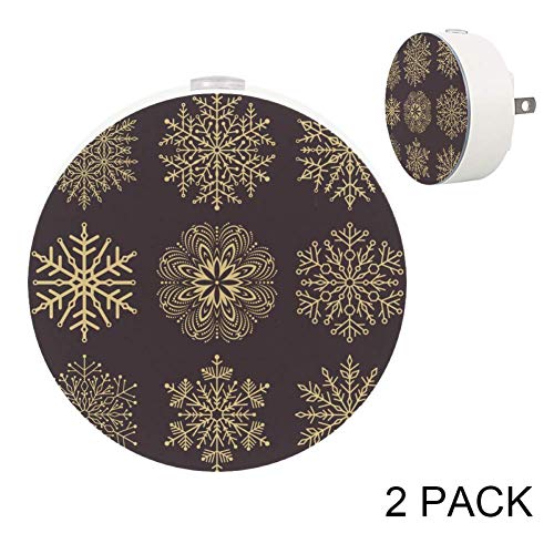 Golden Snowflakes LED Night Light with Motion Sensor - Winter Ornament Snowflake Lamp for Bedroom, Hallway, Kitchen - Energy Saving Decorative Lighting (Pack of 2) - Perfect for Nighttime Safety and Holiday Decorations
