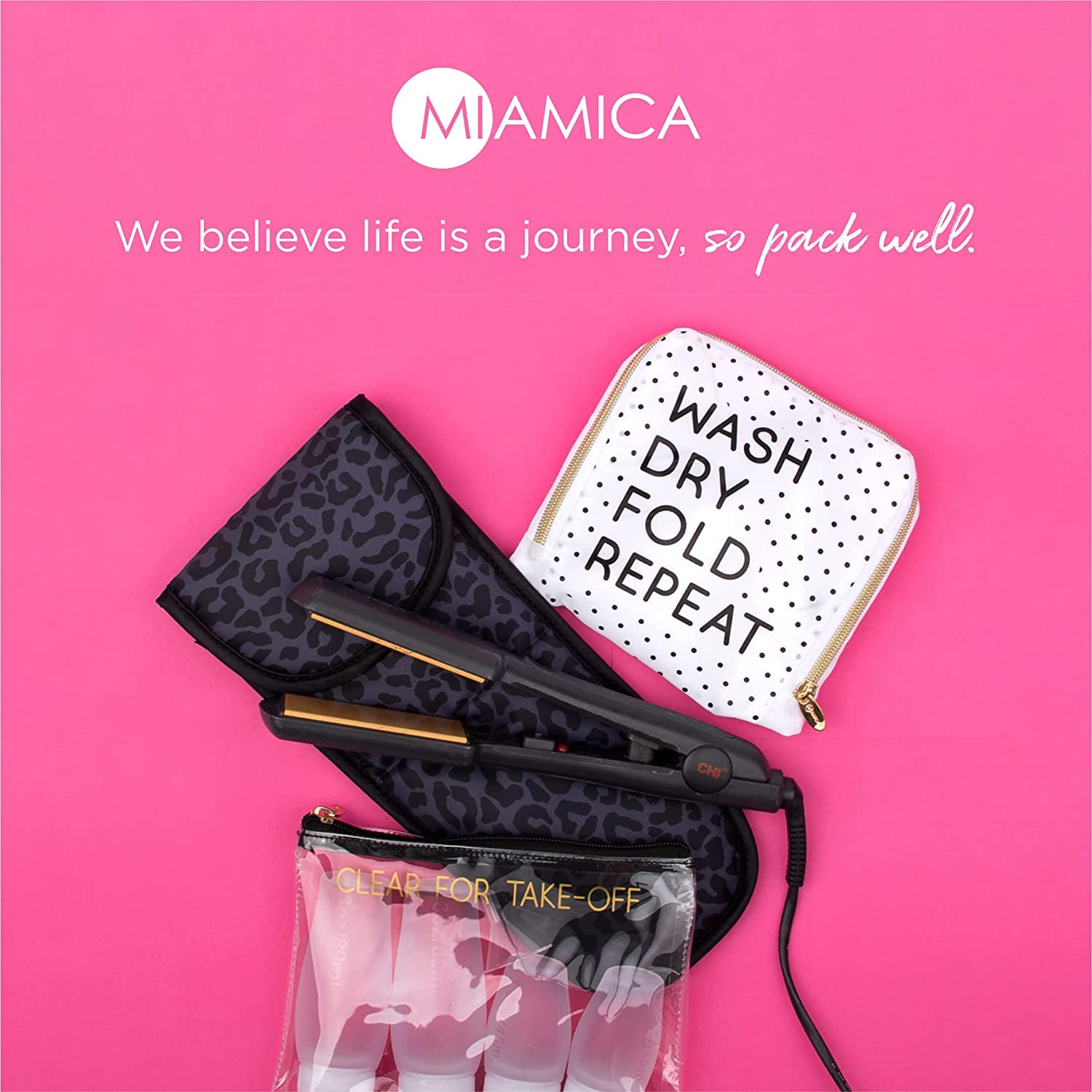 Miamica 3-Piece Packing Cubes Set - Small, Medium & Large Travel Organizers with Clear Blue Wander Design - Durable Suitcase Organizer for Clothes & Accessories - Perfect for Business Trips, Vacations & Weekend Getaways