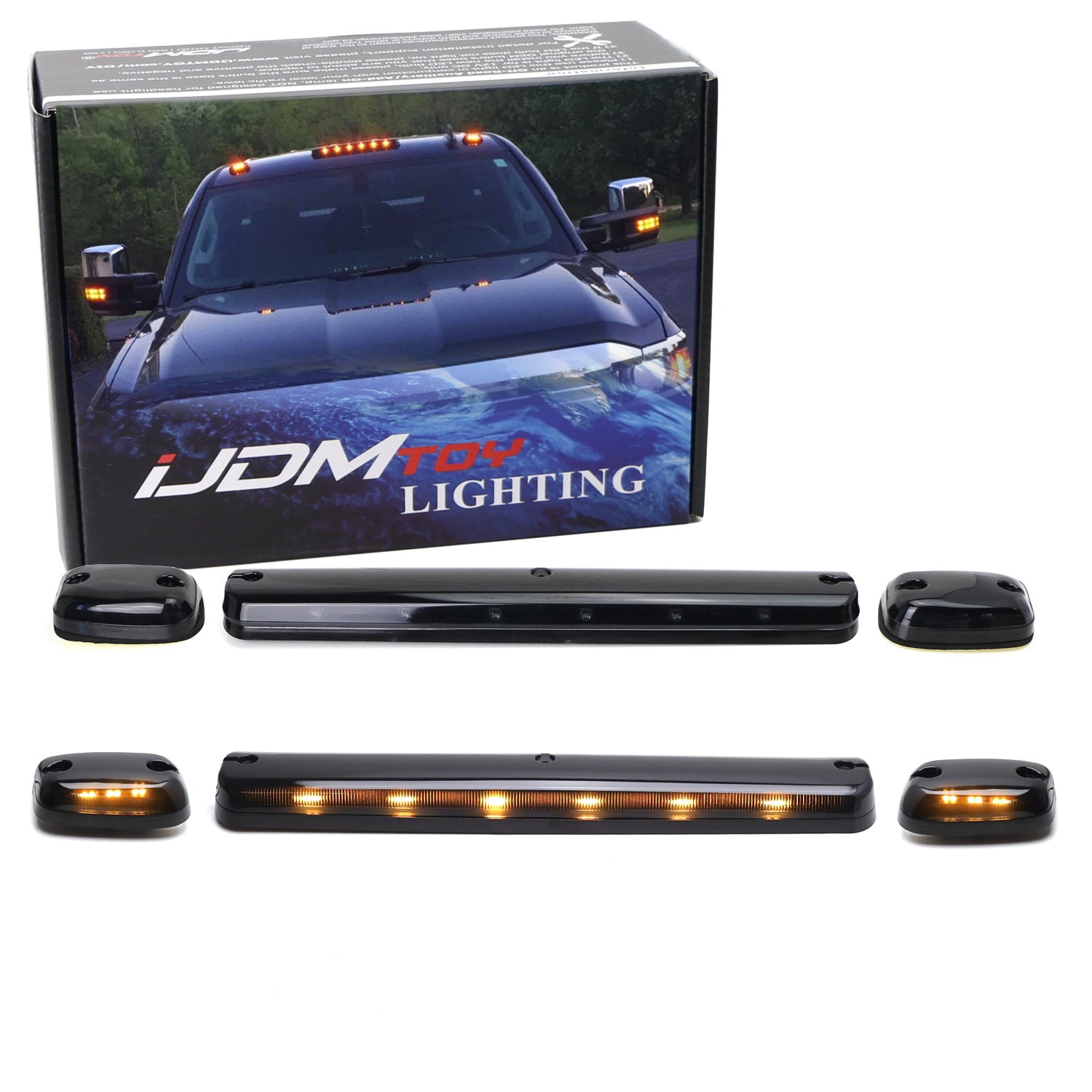 3-Piece Smoke Amber Dotted LED Cab Roof Light Kit - Compatible with 2007-2014 Chevy Silverado/GMC Sierra HD Trucks - OEM Spec Off-Road Lighting for Enhanced Visibility & Style