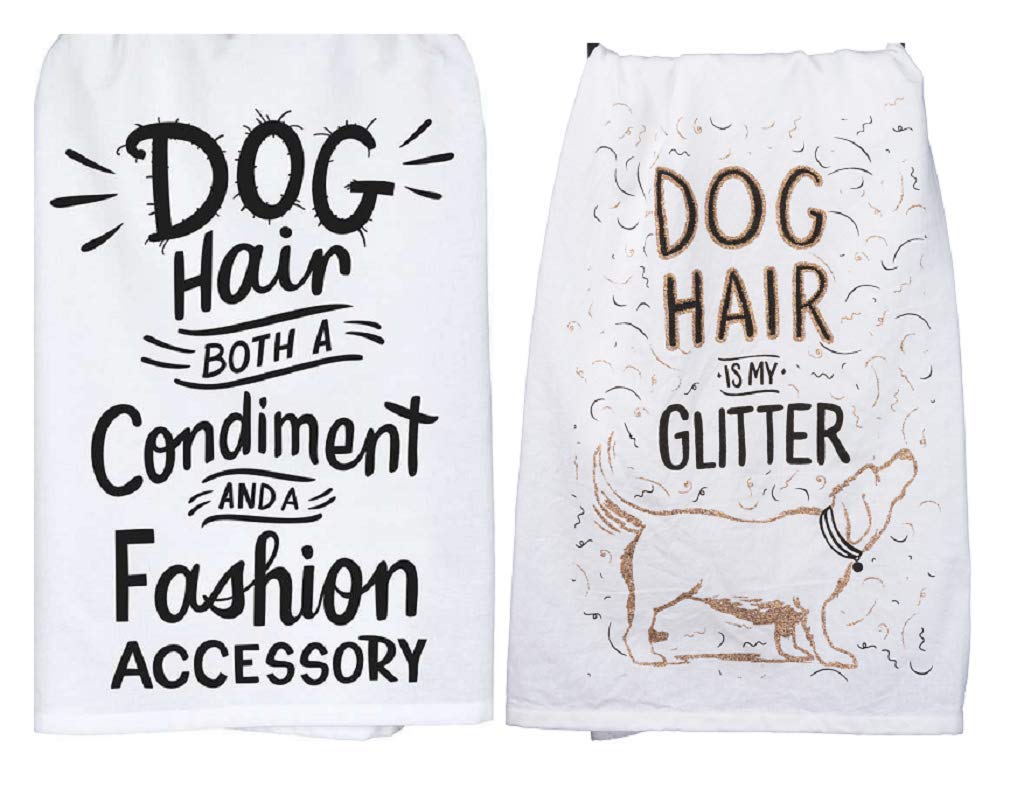 Primitives by Kathy Dog Hair Kitchen 2-Piece Towel Set - Absorbent Cotton Dish Towels for Cooking, Baking & Decor - Perfect for Farmhouse, Rustic & Country Style Kitchens