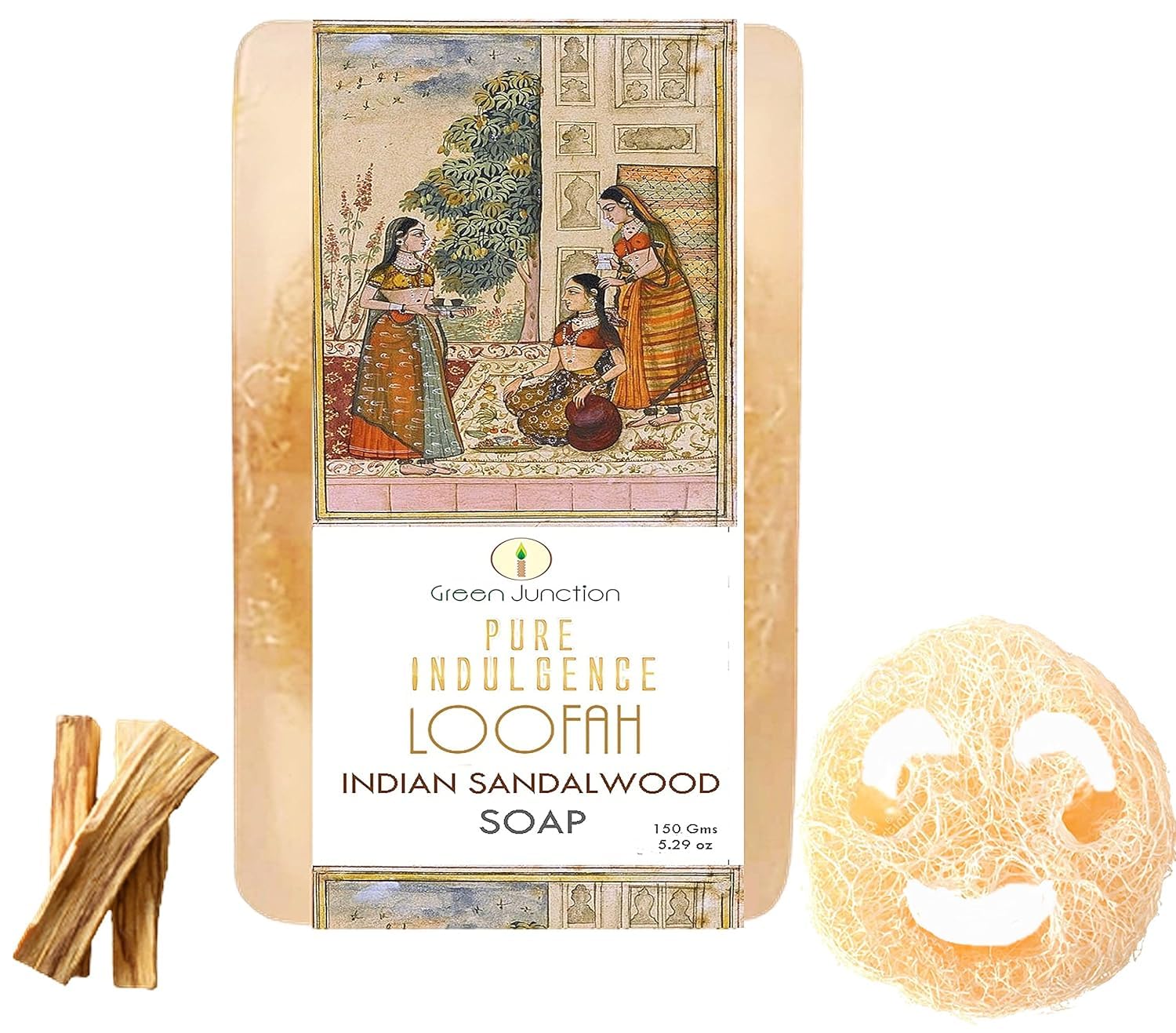 Premium Big Solid Soap Bar Cleanser with Loofah - Indian Sandalwood Scent for Deep Exfoliation & Moisturizing | Perfect for Shower, Bath & Spa Relaxation